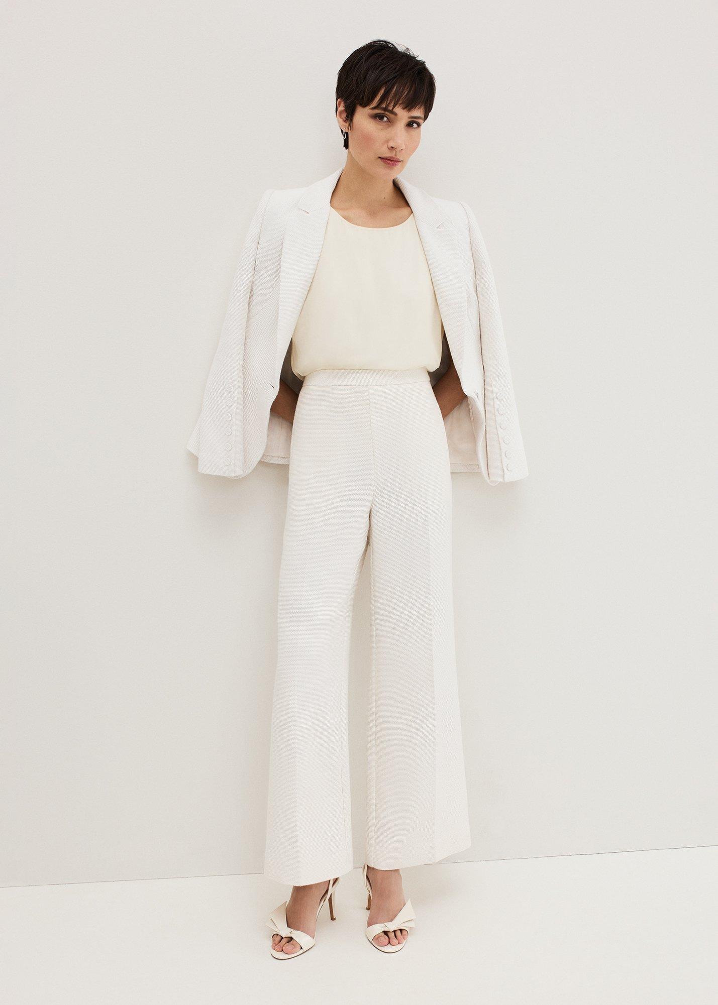 Bridgette Cream Textured Wide Leg Trousers