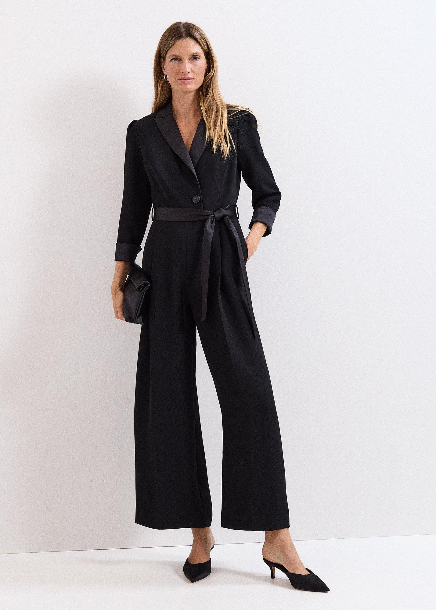 Petite Kylie Black Tux Jumpsuit