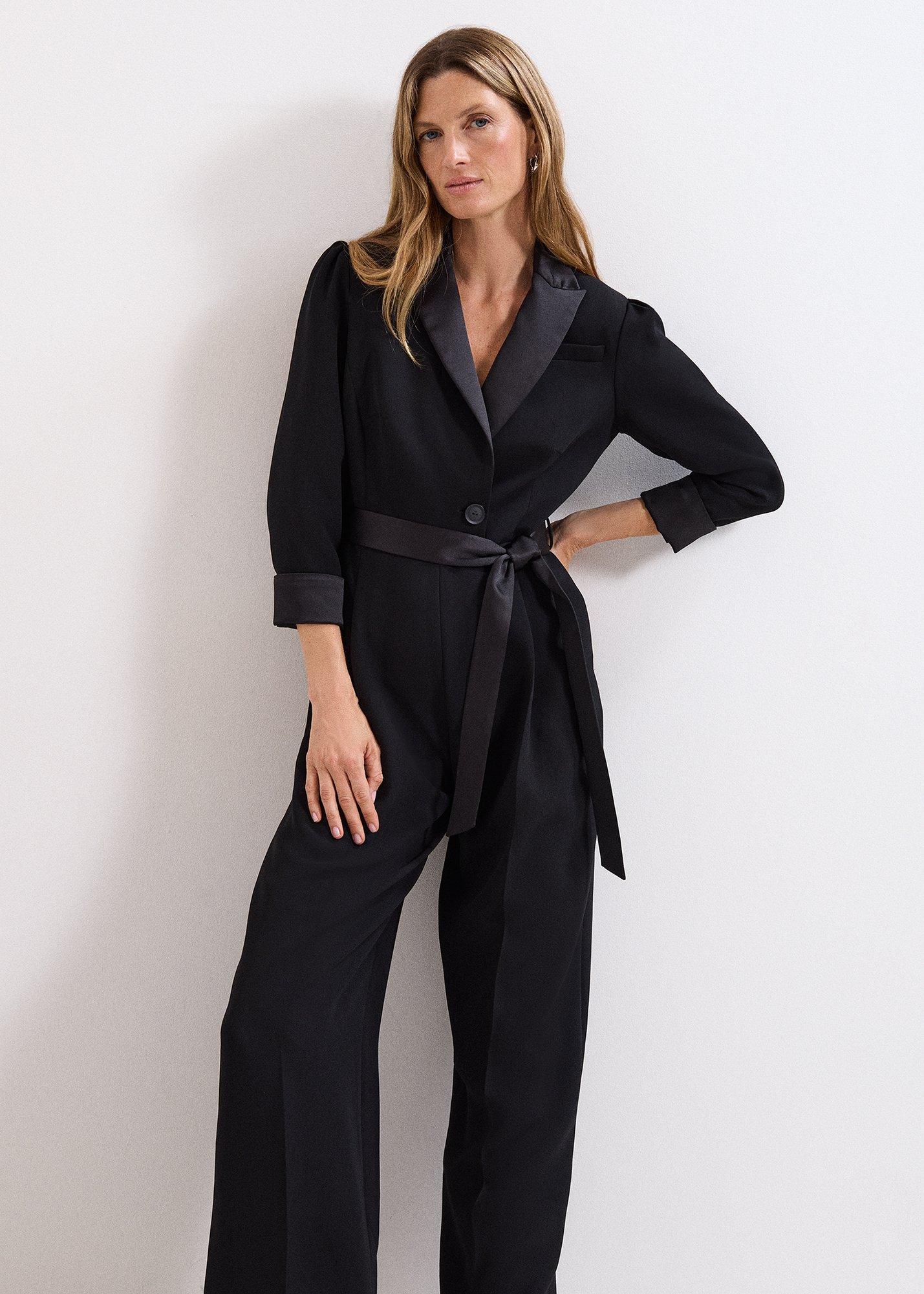 Petite Kylie Black Tux Jumpsuit