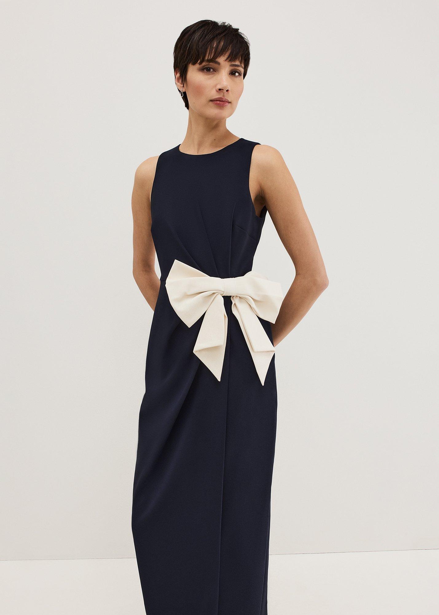 Sophia Navy Bow Midi Dress