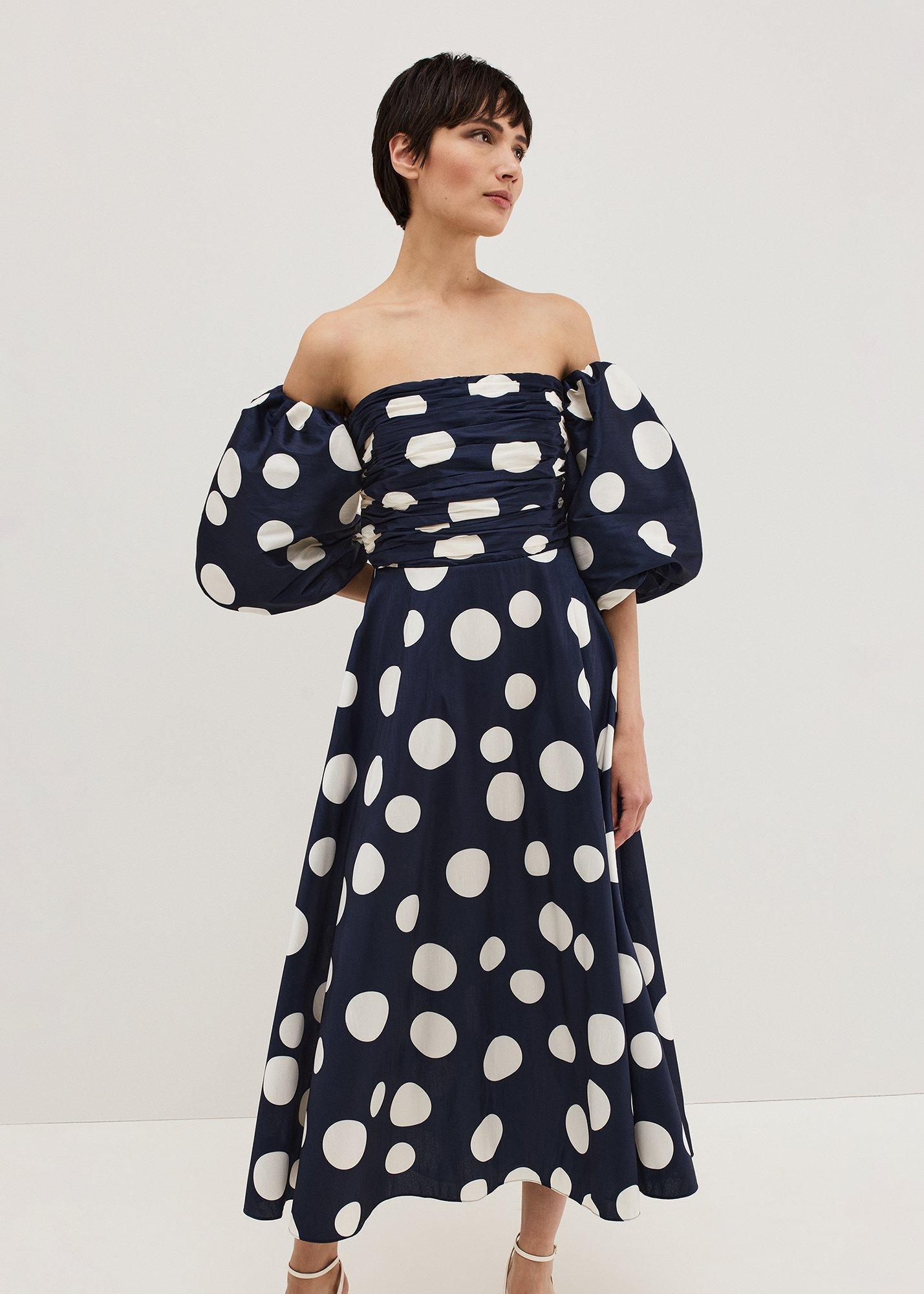 Marilyn Puff Sleeve Polka Dot Maxi Dress