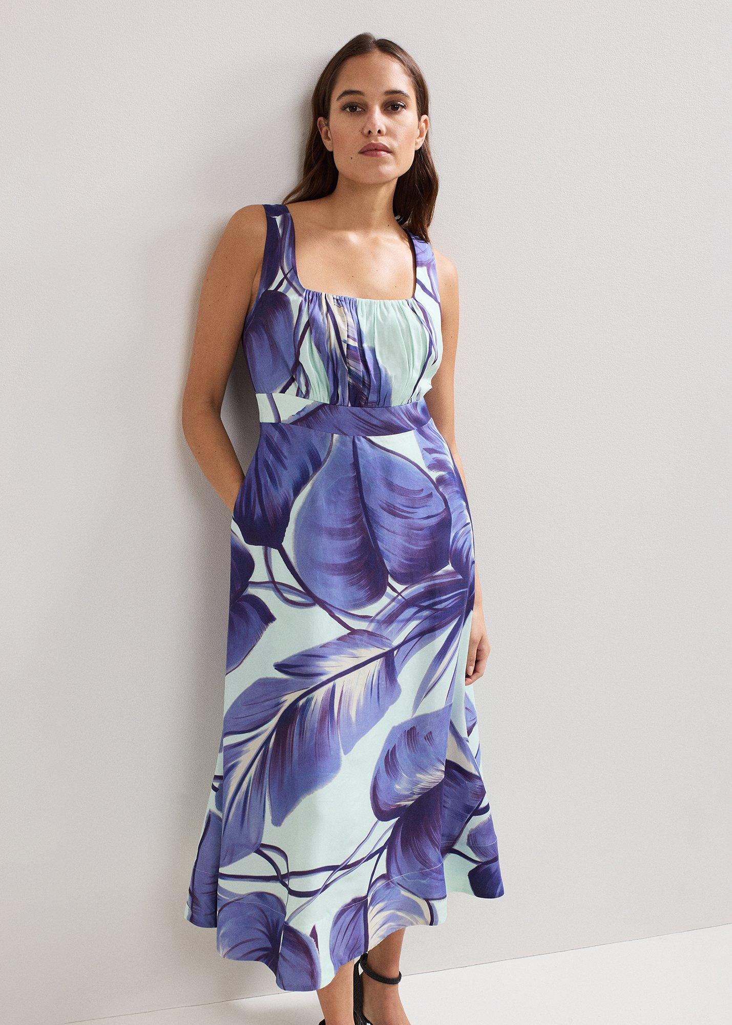 Linda Leaf Print Midi Dress