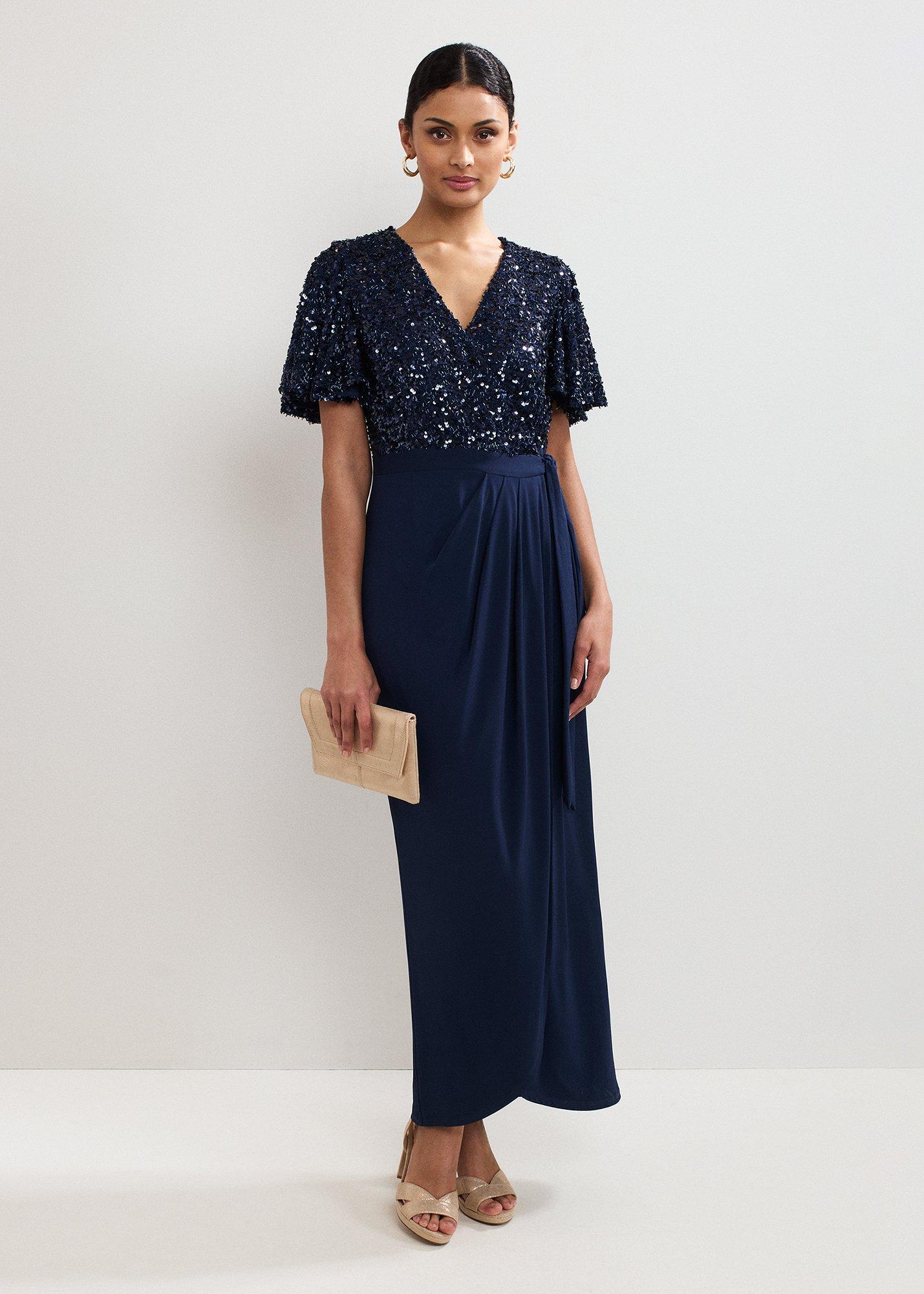 Janessa Navy Sequin Wrap Maxi Dress