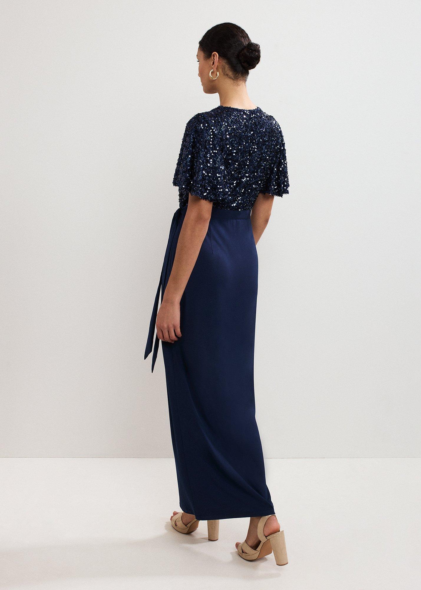 Janessa Navy Sequin Wrap Maxi Dress