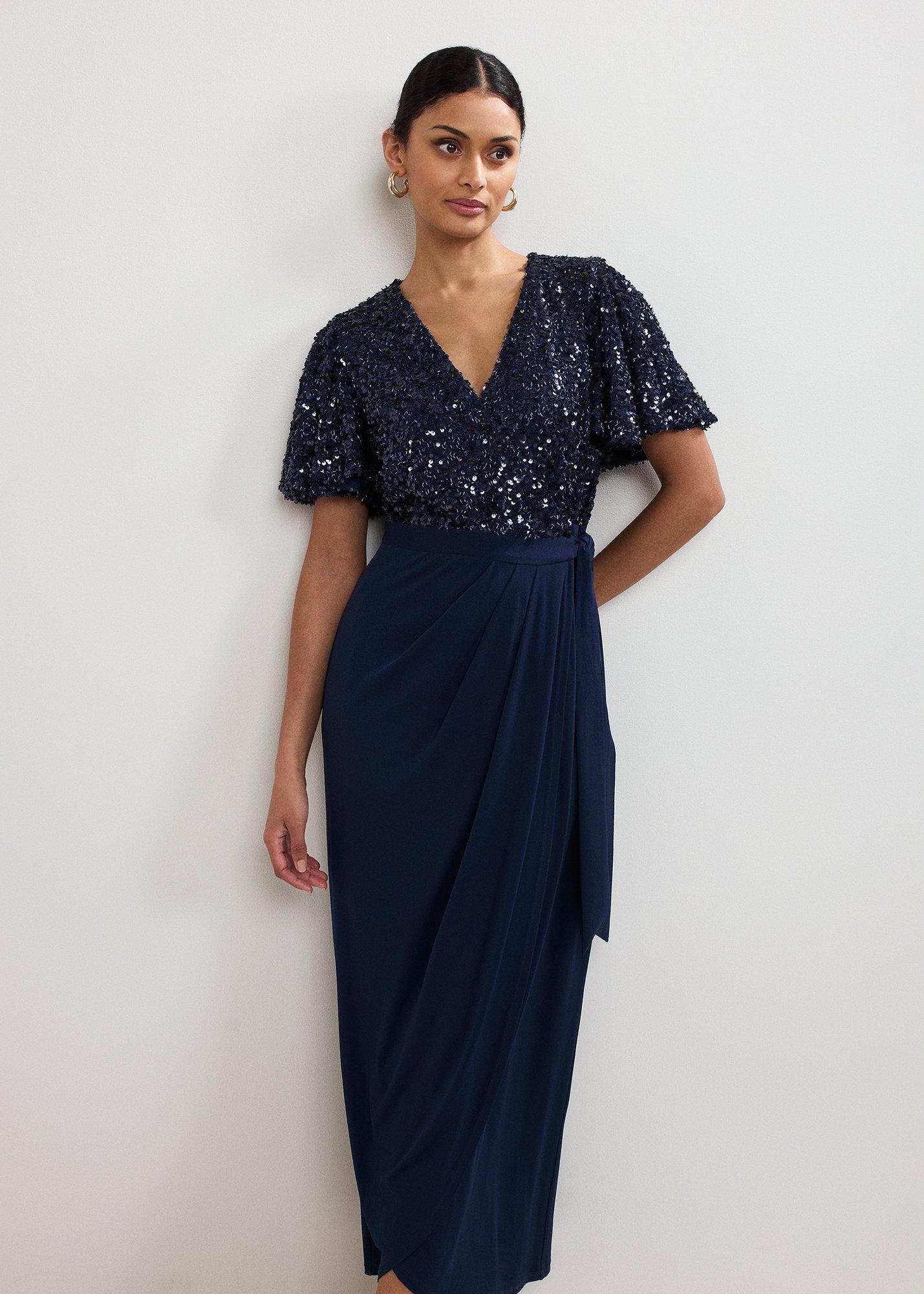 Janessa Navy Sequin Wrap Maxi Dress