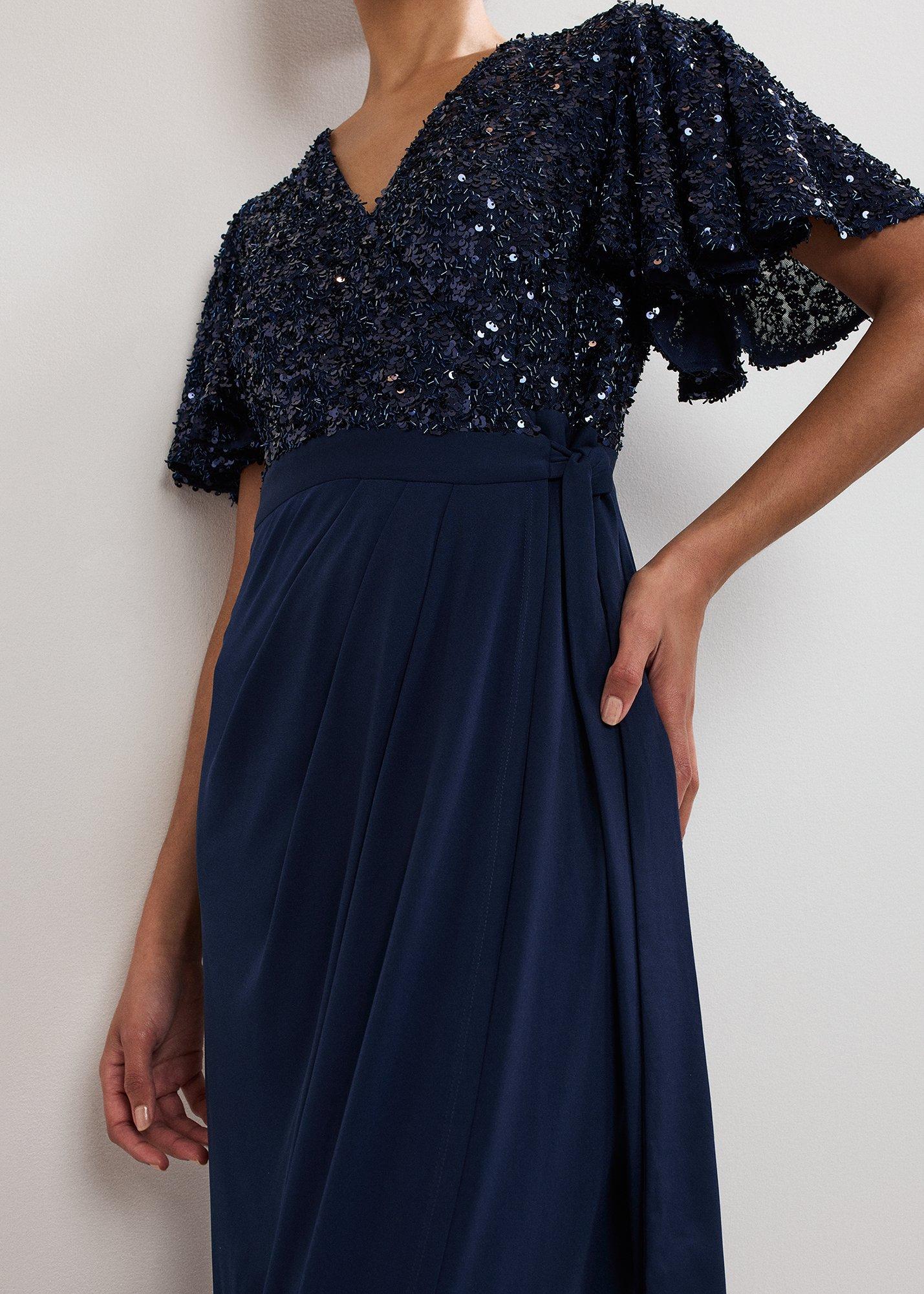 Janessa Navy Sequin Wrap Maxi Dress