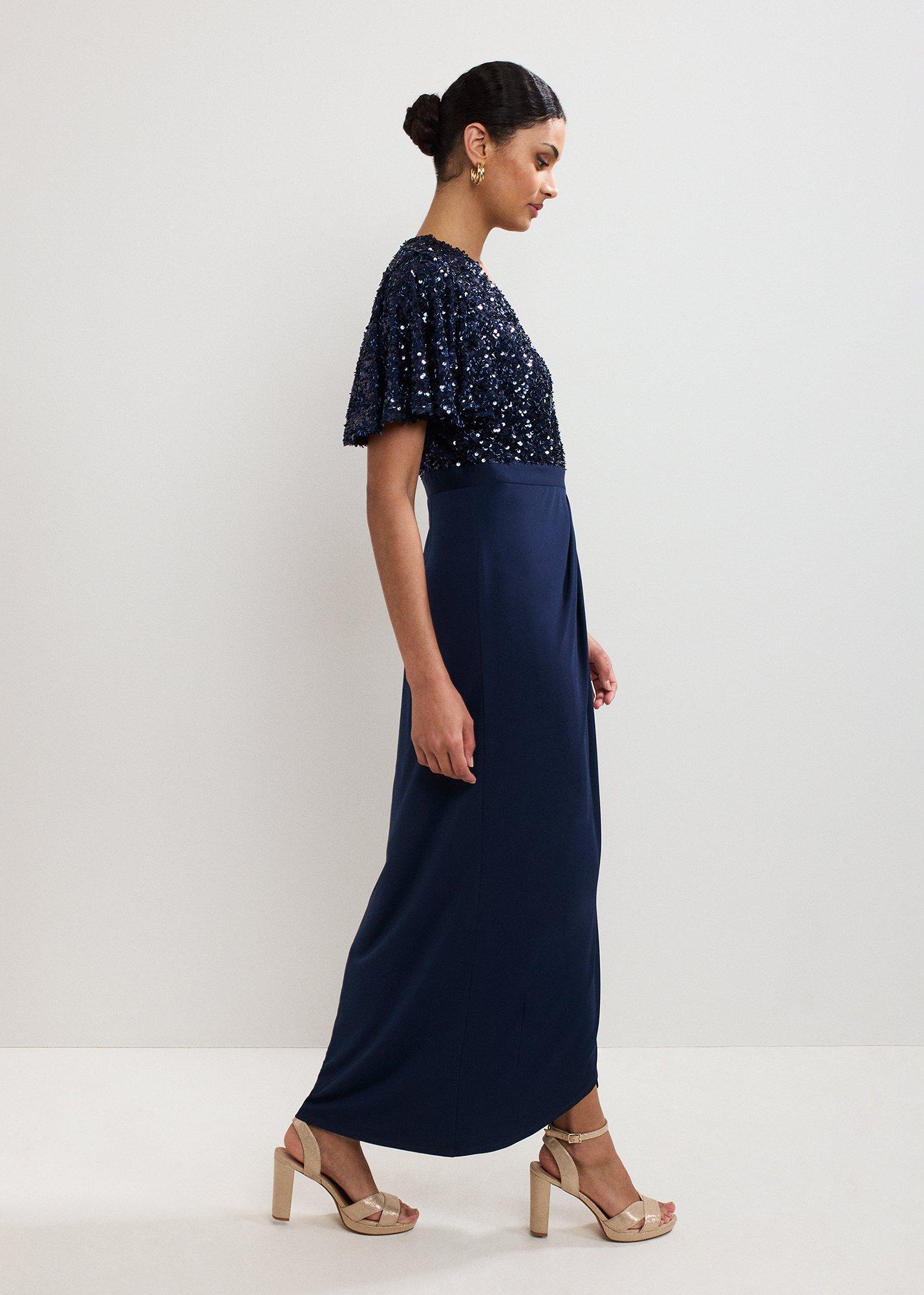 Janessa Navy Sequin Wrap Maxi Dress