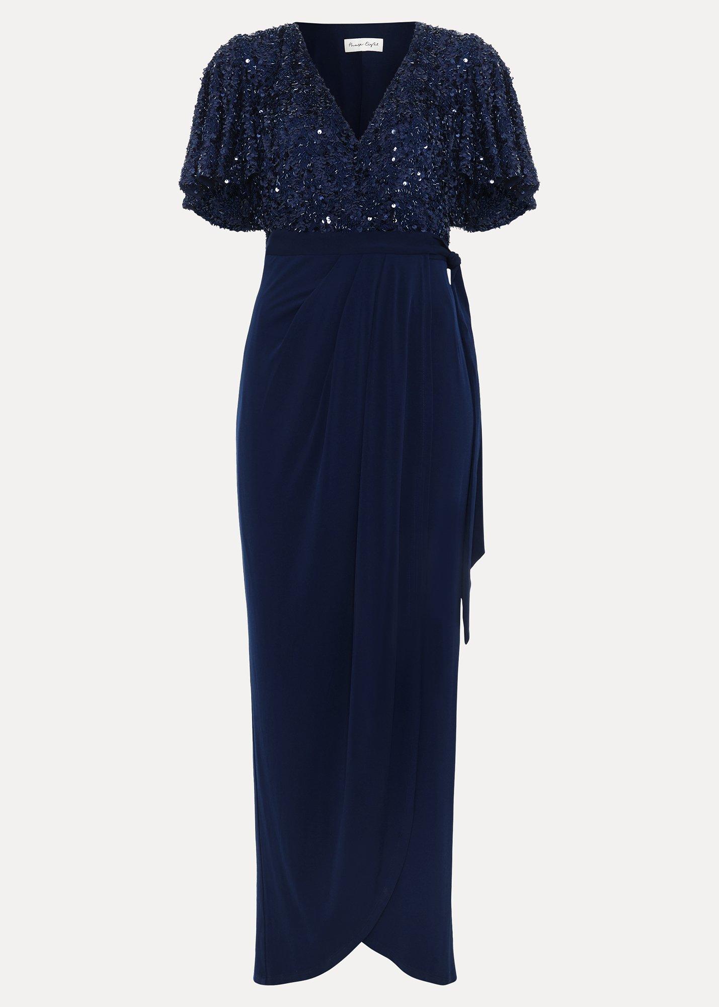 Janessa Navy Sequin Wrap Maxi Dress