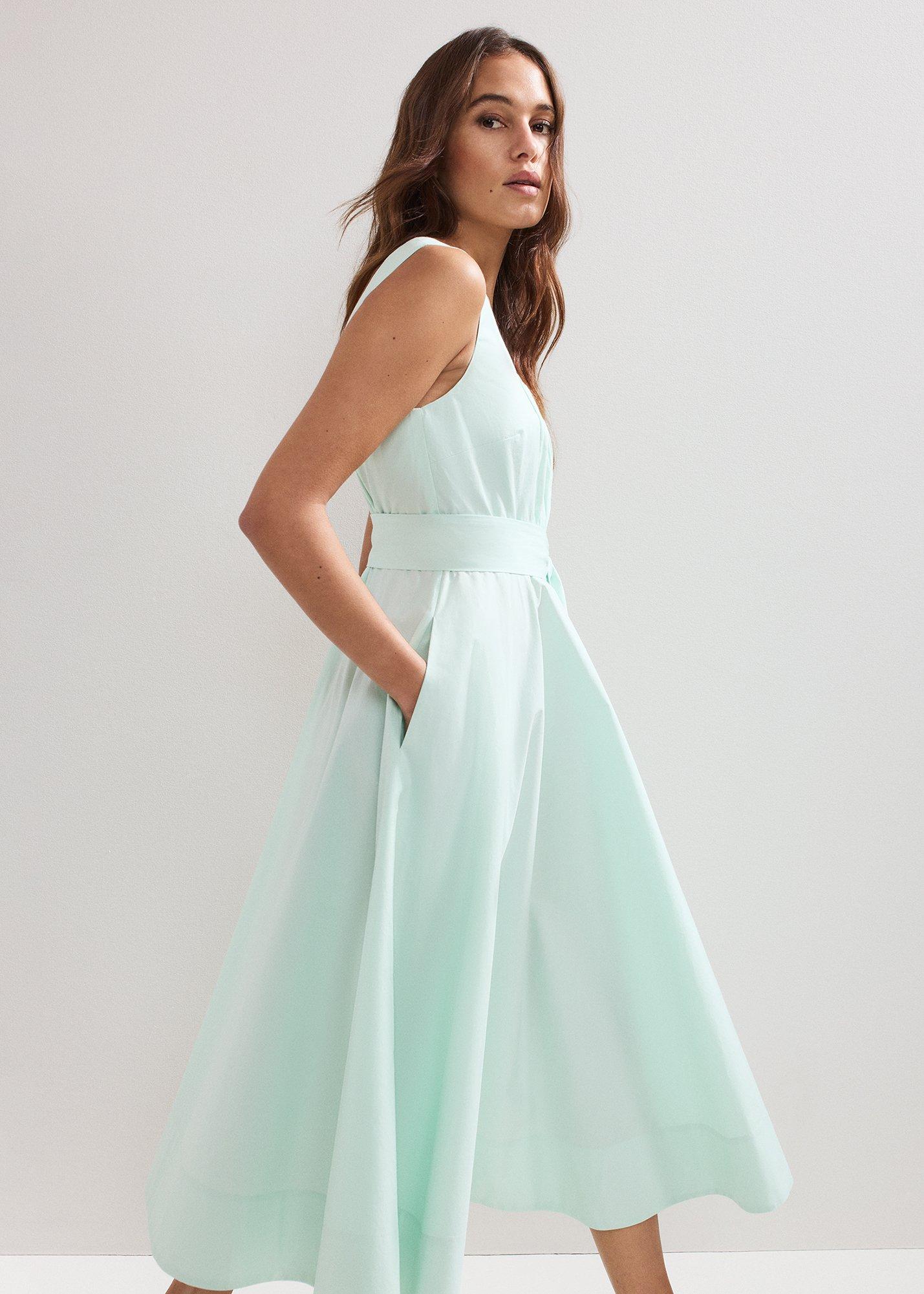 Melinda Green Cotton Tie Midi Dress