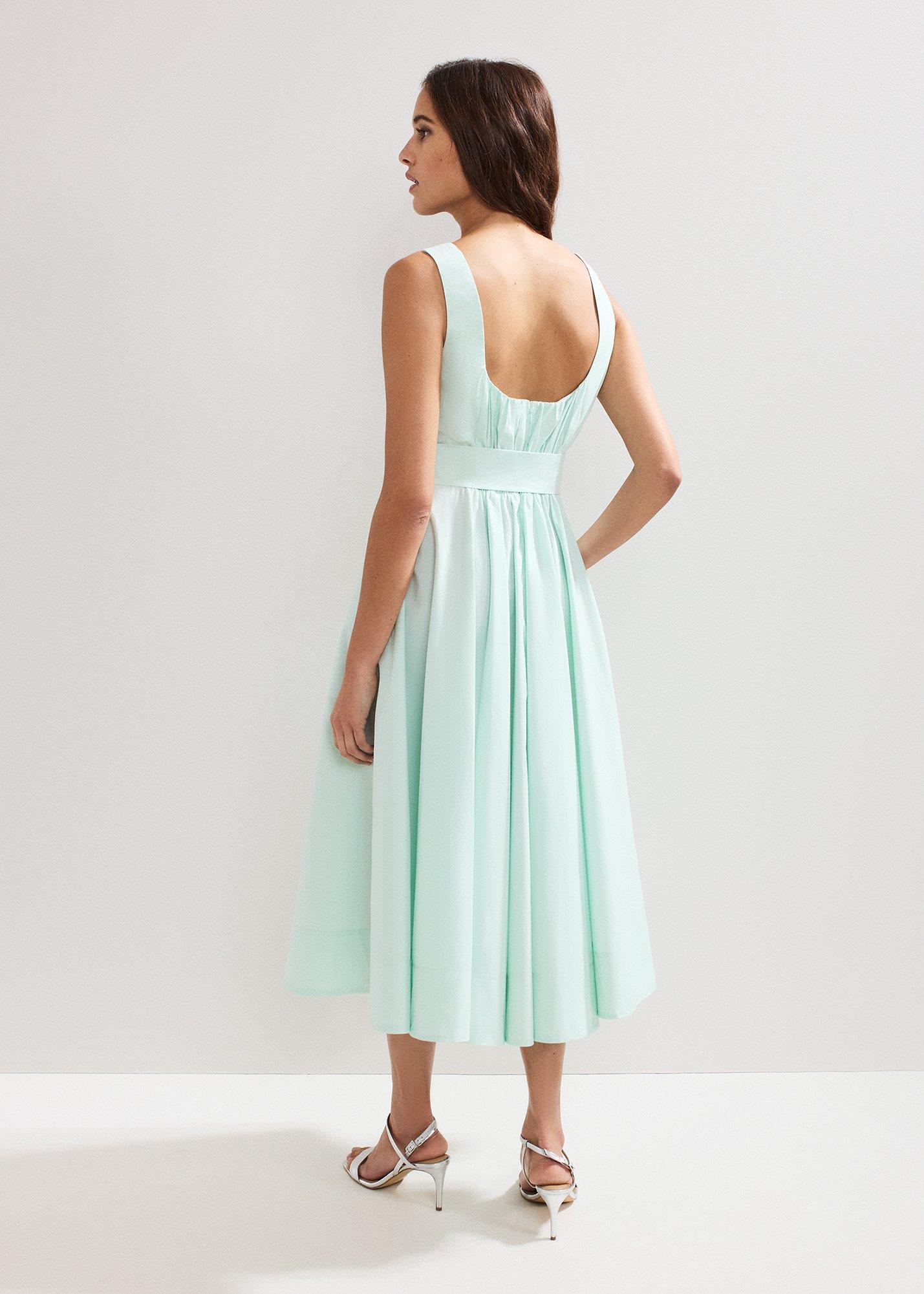 Melinda Green Cotton Tie Midi Dress