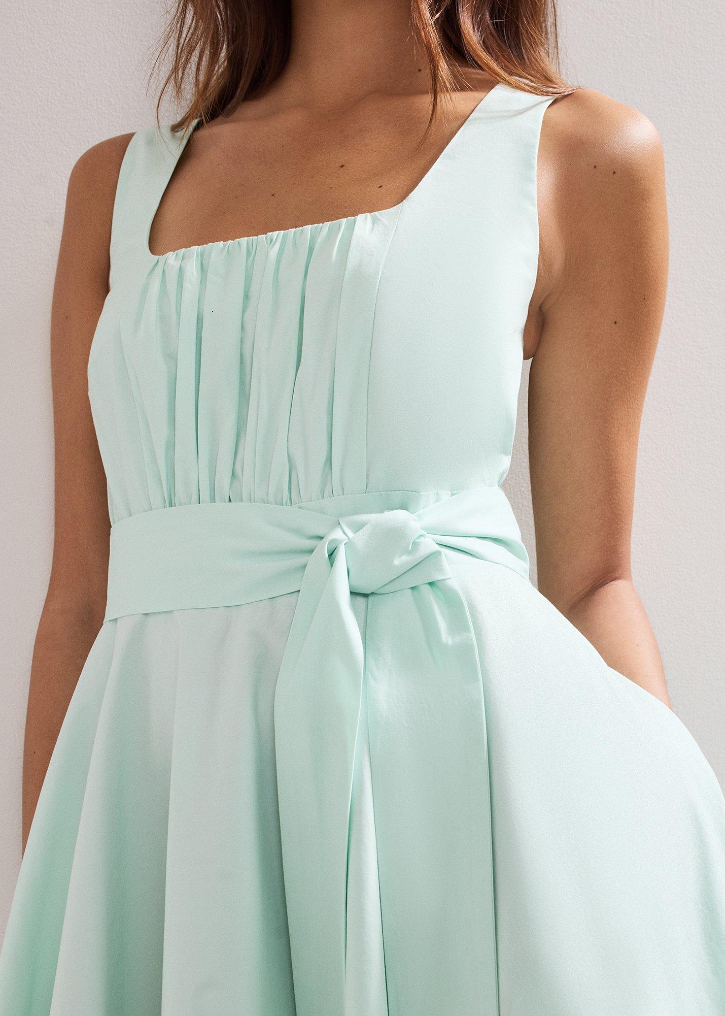 Melinda Green Cotton Tie Midi Dress
