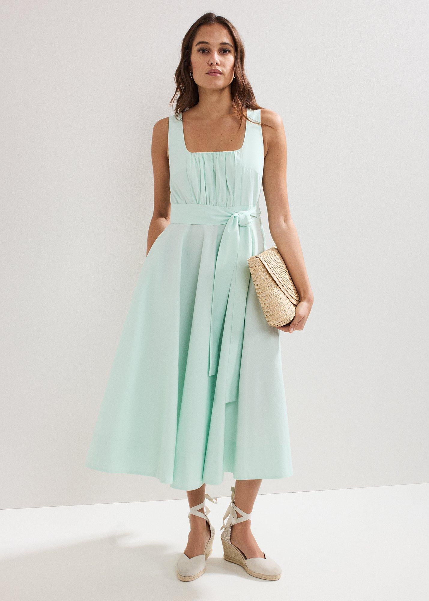 Melinda Green Cotton Tie Midi Dress