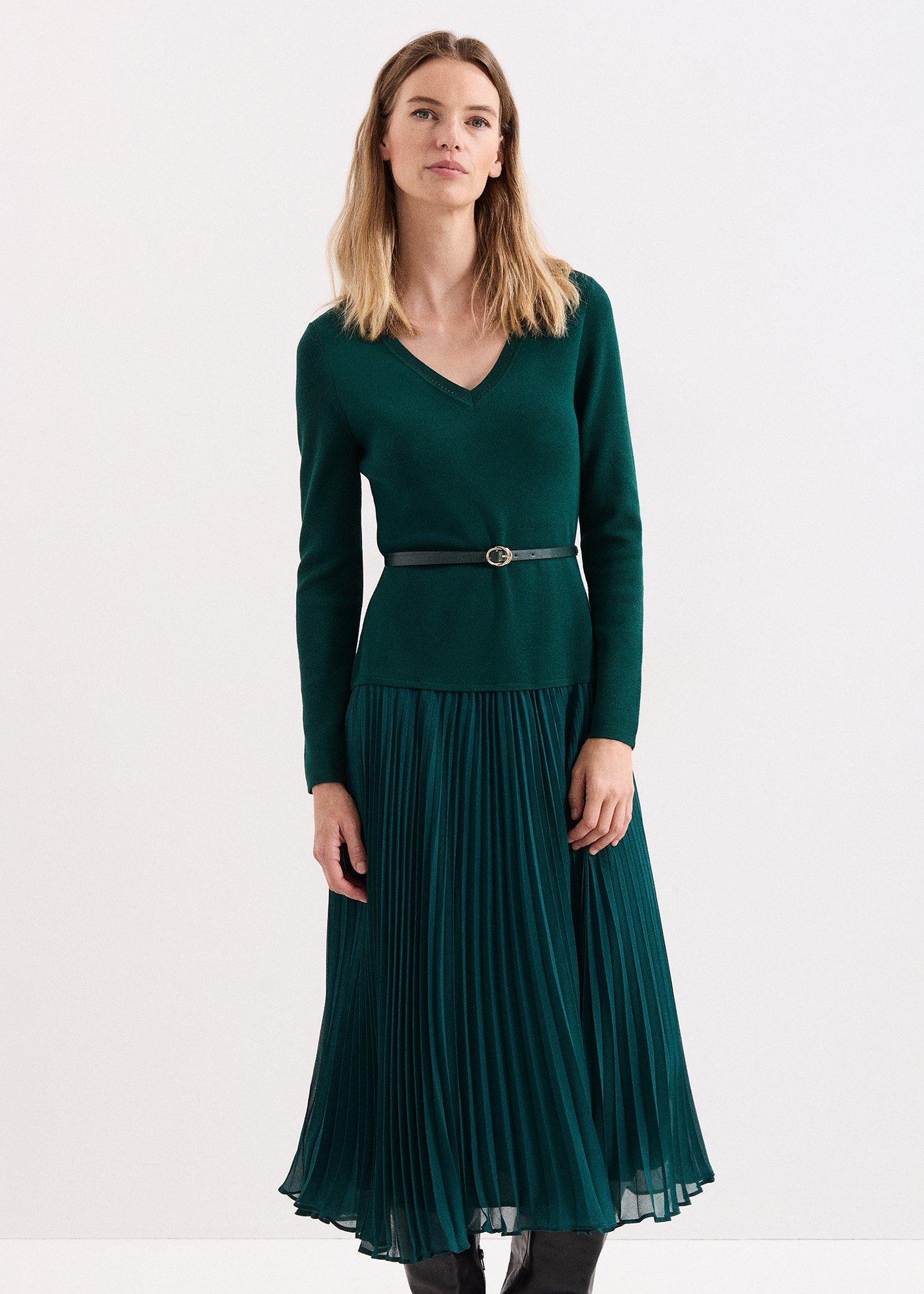 ${product-id}-Kai V Neck Dress-Green-${view-type}