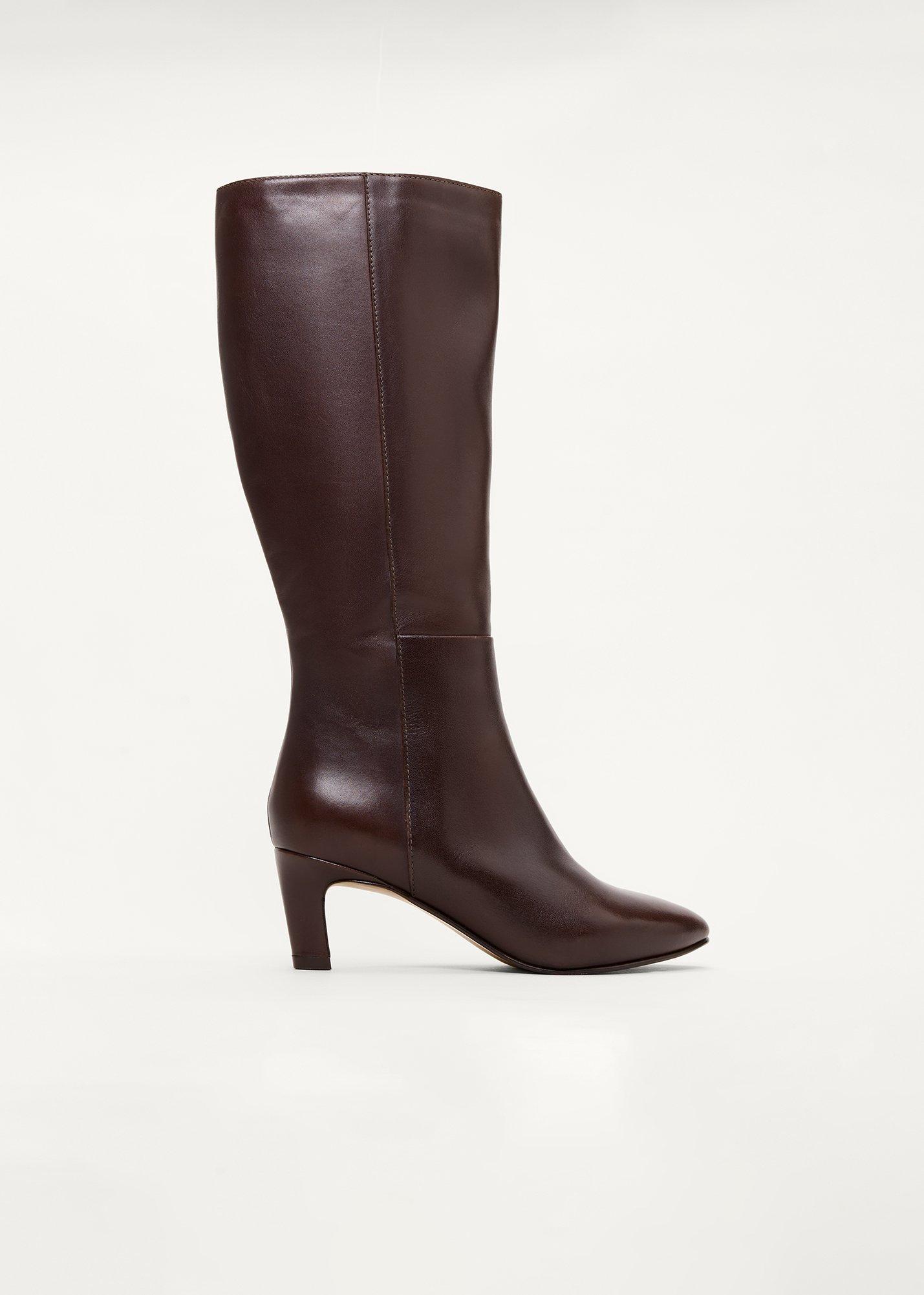 Leather Knee High Low Heeled Boots
