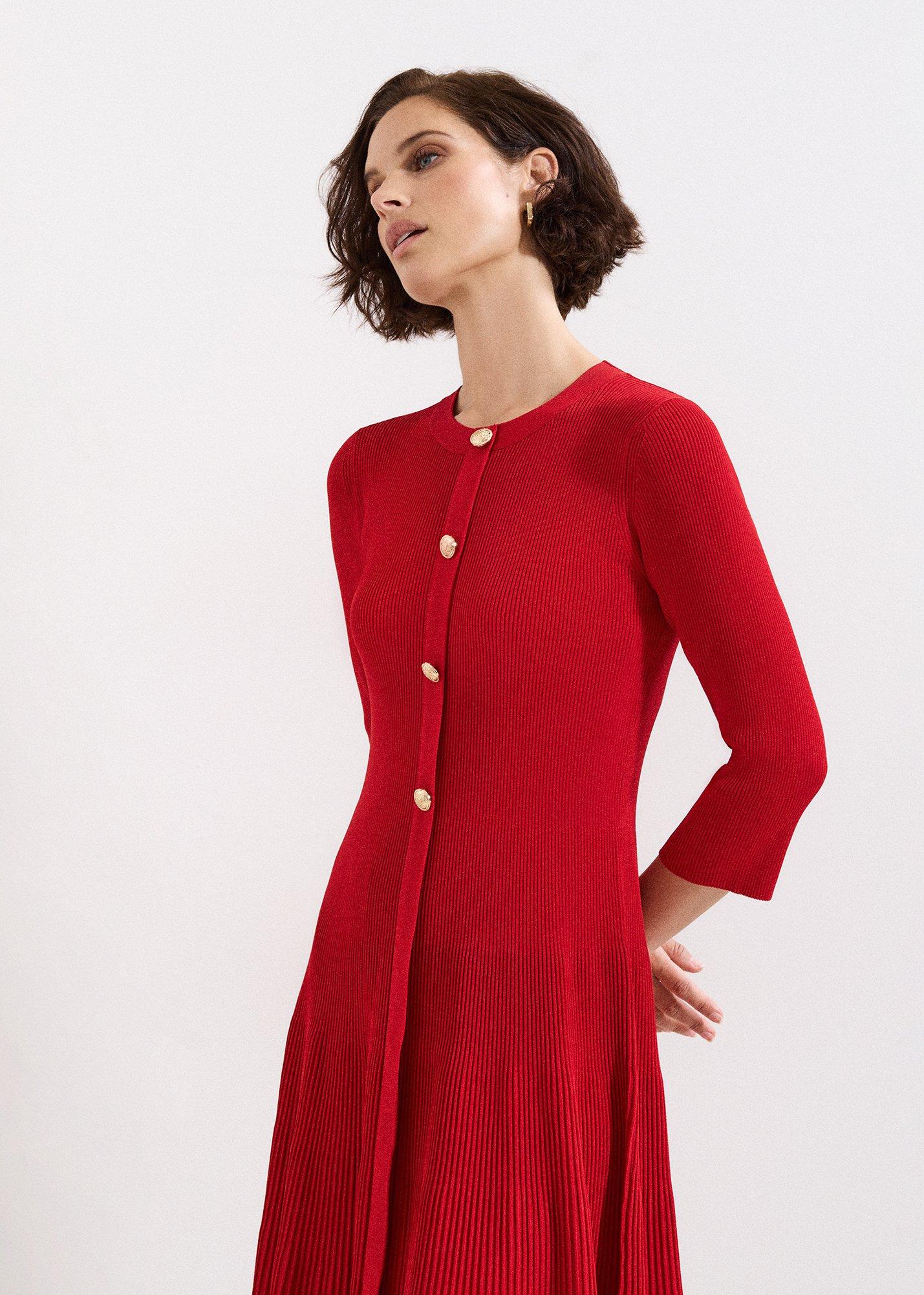 rachel-red-fit-and-flare-ribbed-swing-dress
