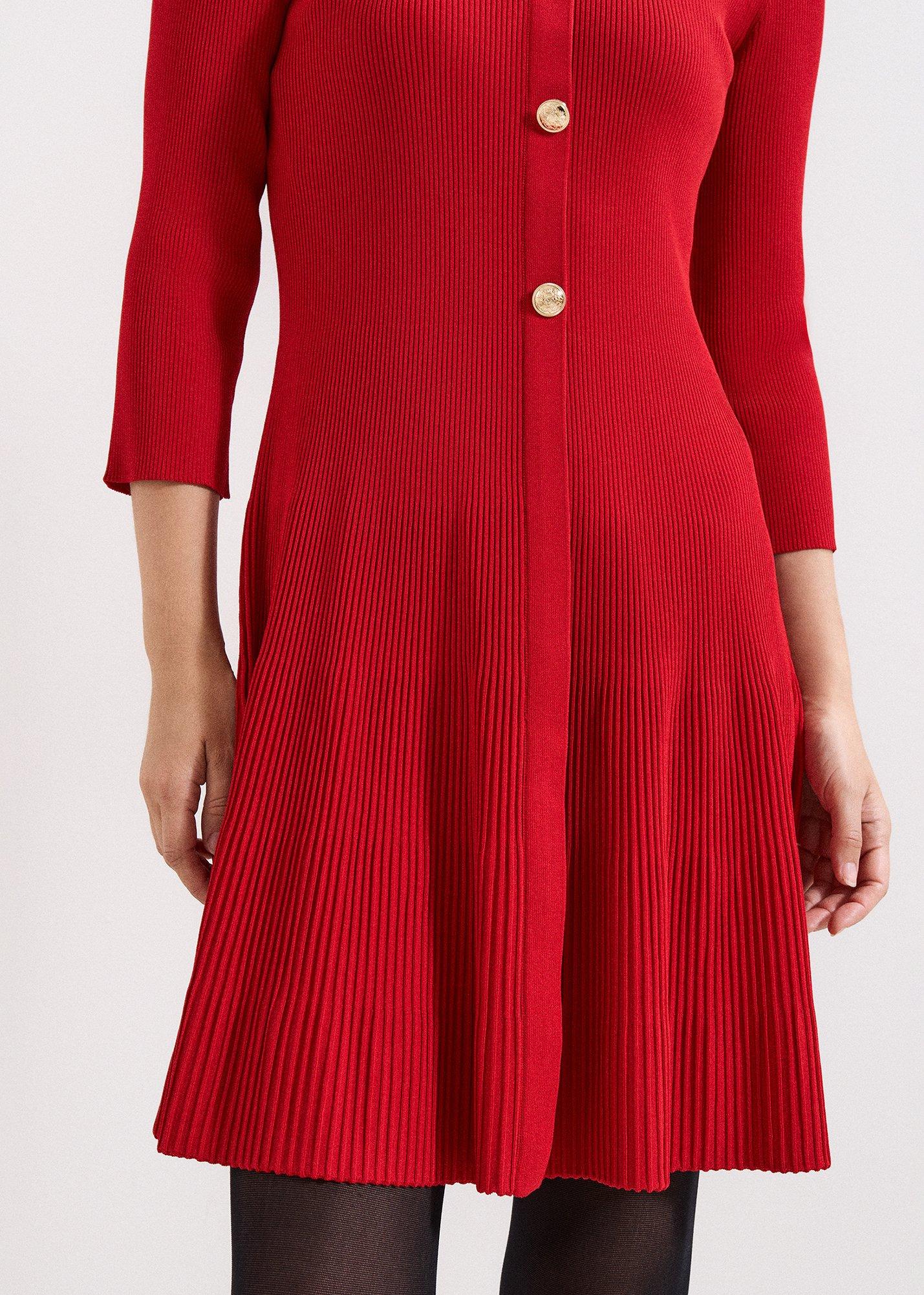 ${product-id}-Rachel Red Fit And Flare Ribbed Swing Dress-Dark Red-${view-type}