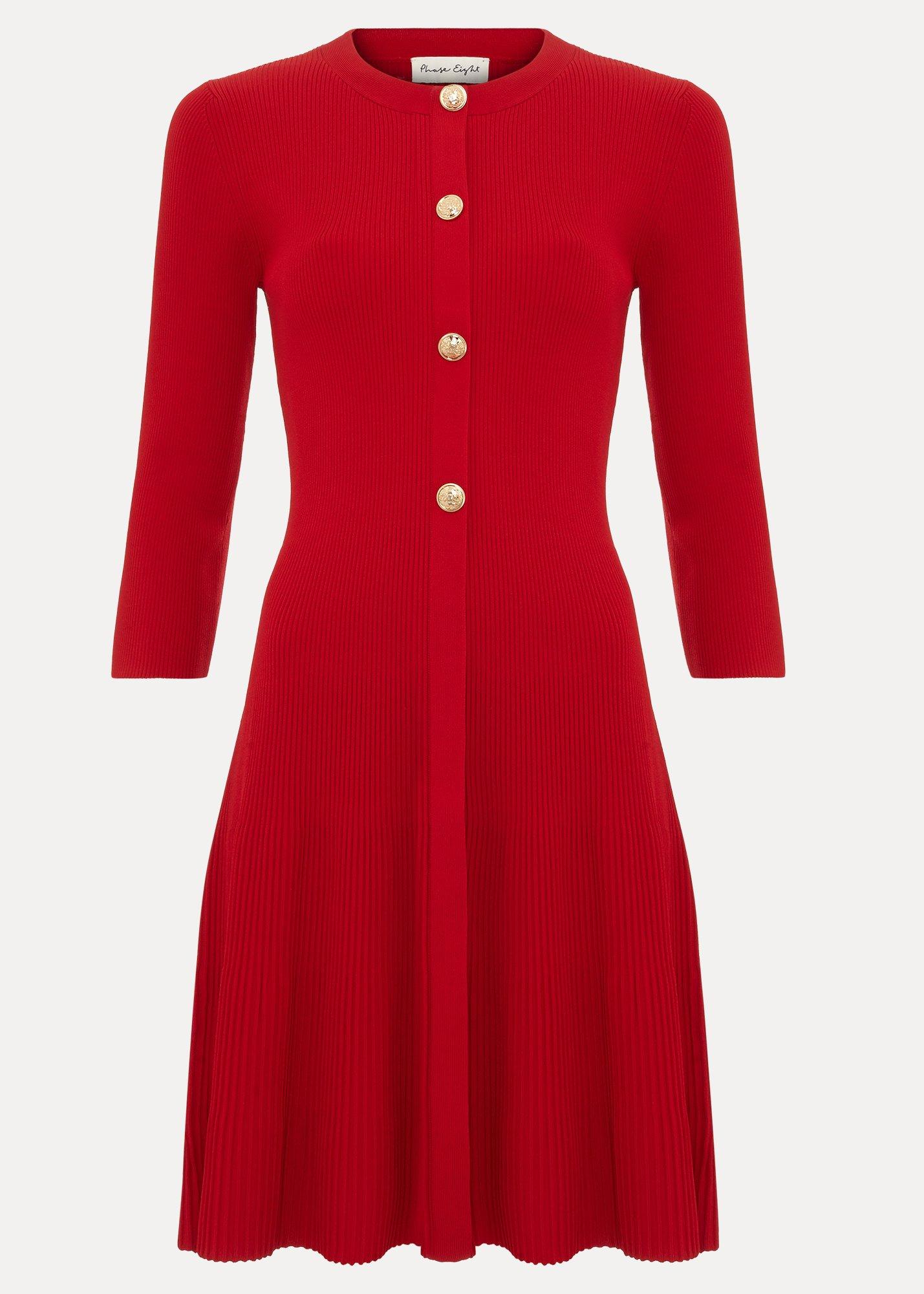 ${product-id}-Rachel Red Fit And Flare Ribbed Swing Dress-Dark Red-${view-type}