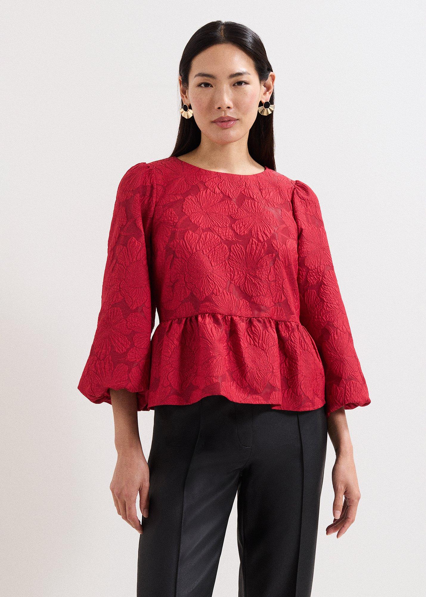 ${product-id}-Ellis Peplum Hem Top-Dark Red-${view-type}