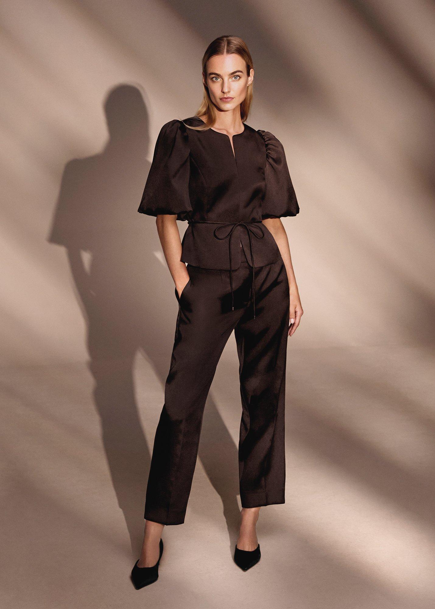 Ivy Brown Satin Cigarette Trousers