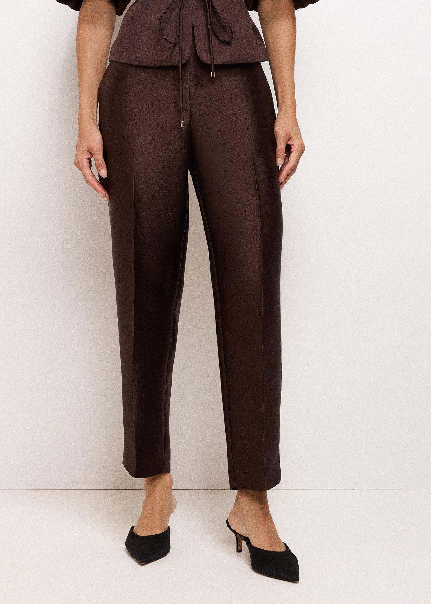 Ivy Brown Satin Cigarette Trousers