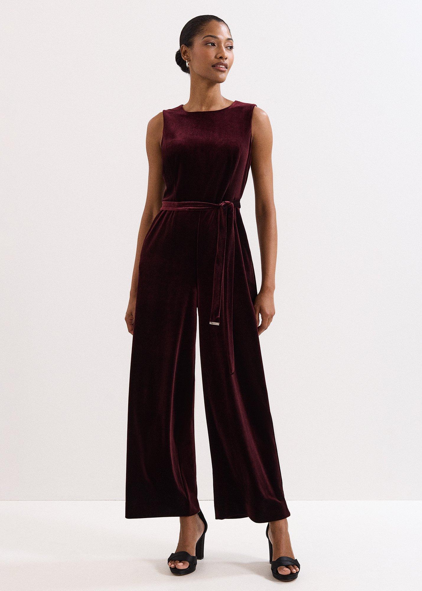 Marta Burgundy Velvet Jumpsuit
