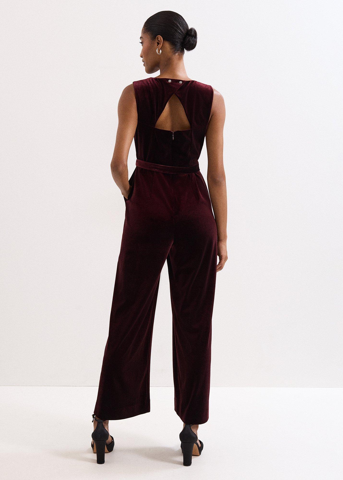 Marta Burgundy Velvet Jumpsuit