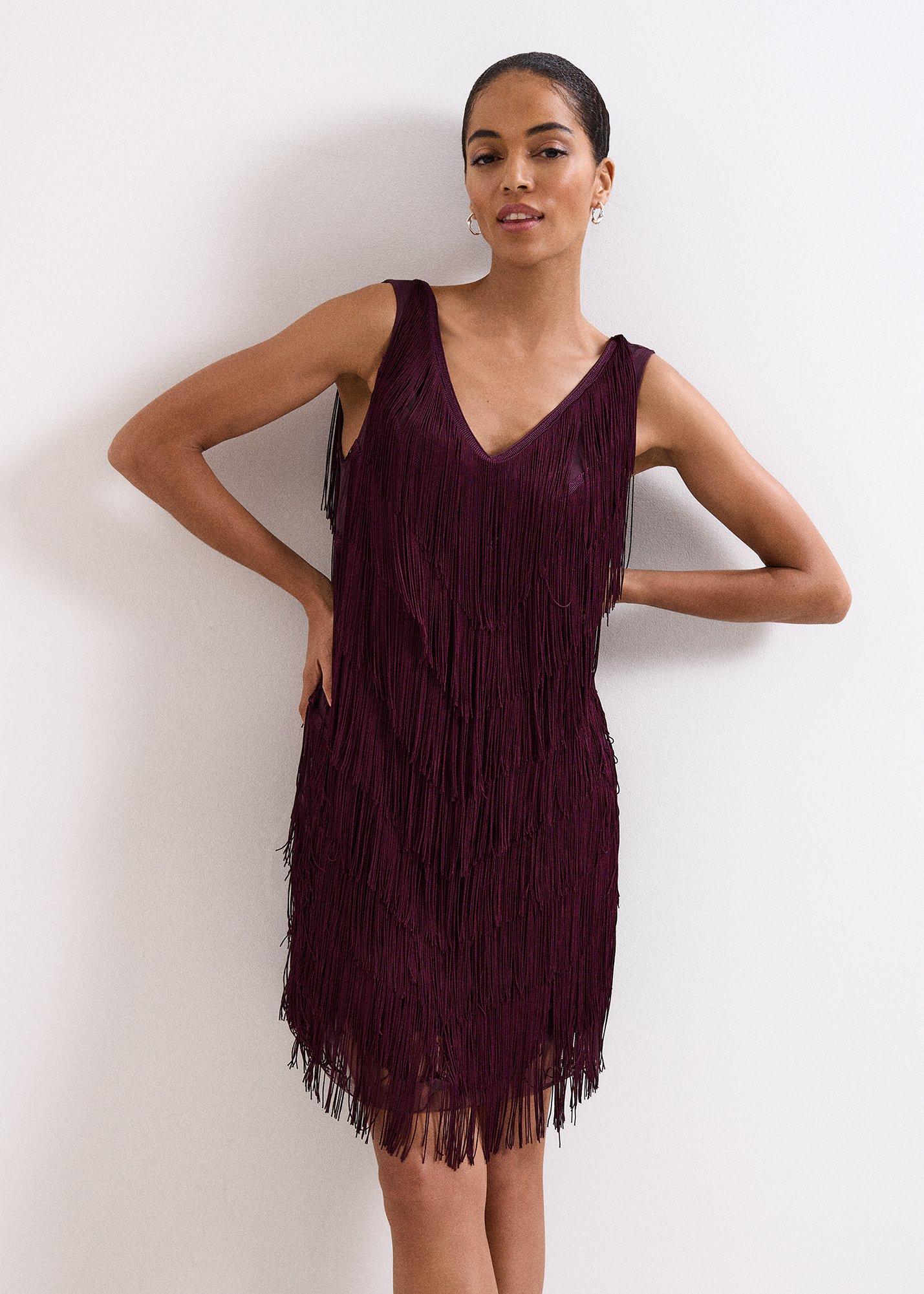 Meryl Burgundy Fringe Dress