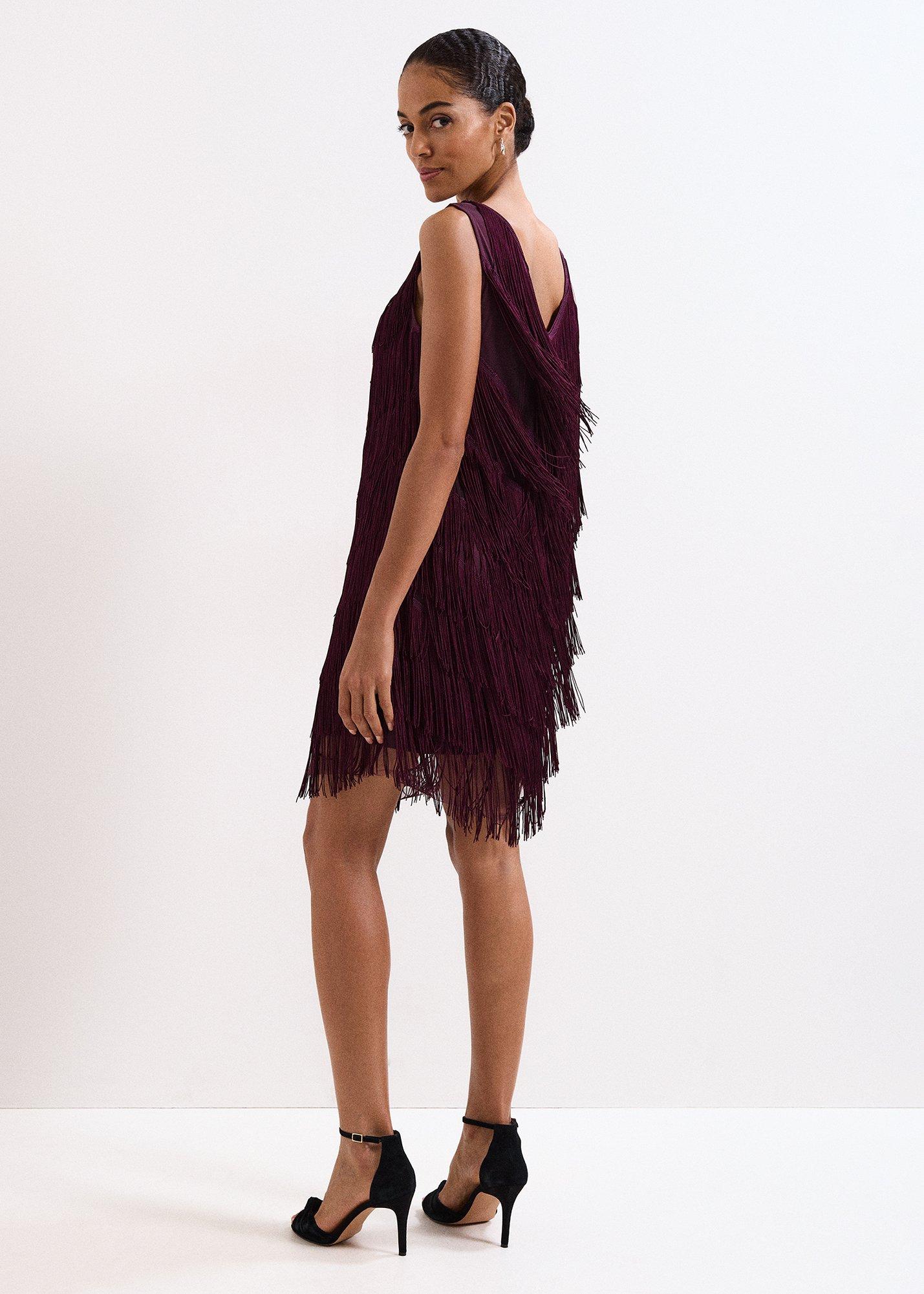 Meryl Burgundy Fringe Dress