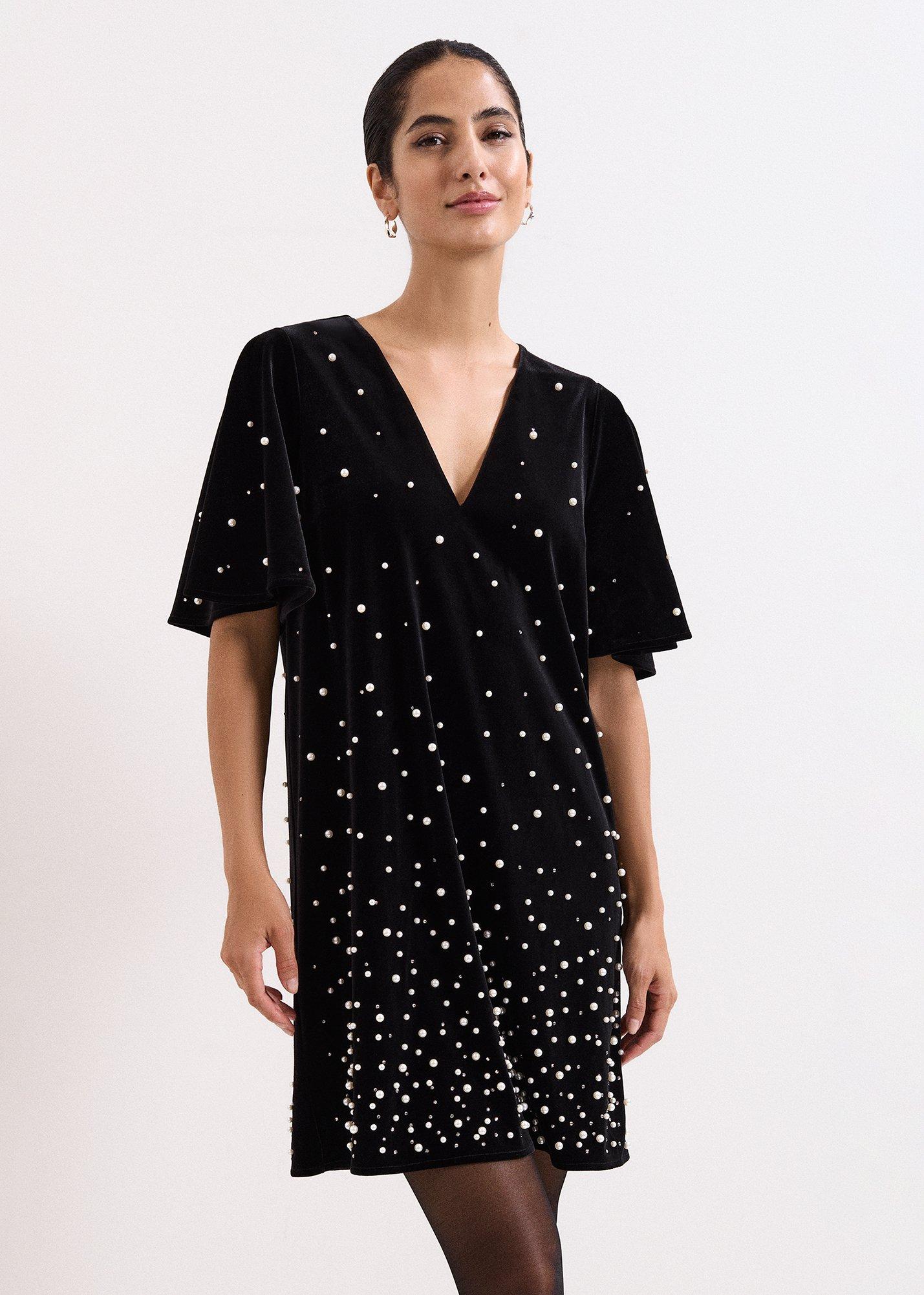Petite Pennie Velvet Pearl Tunic Dress