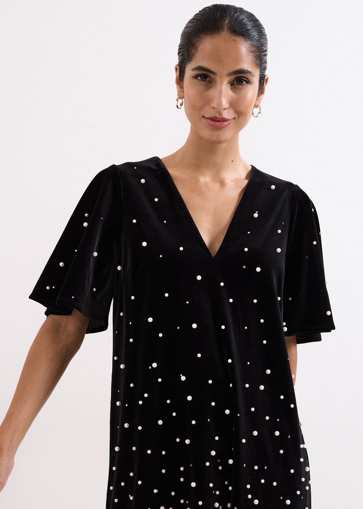 Petite Pennie Velvet Pearl Tunic Dress