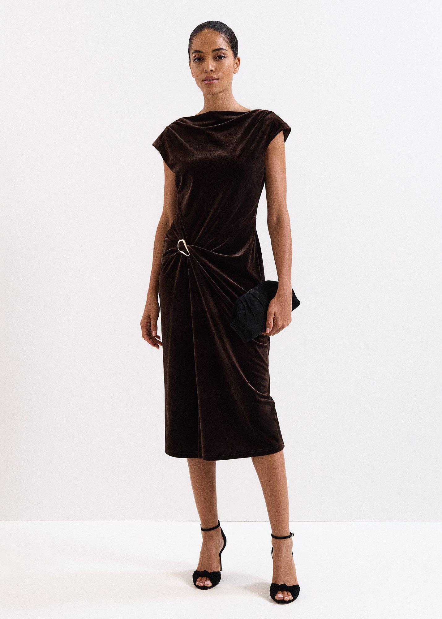 Verra Brown Velvet Midi Dress