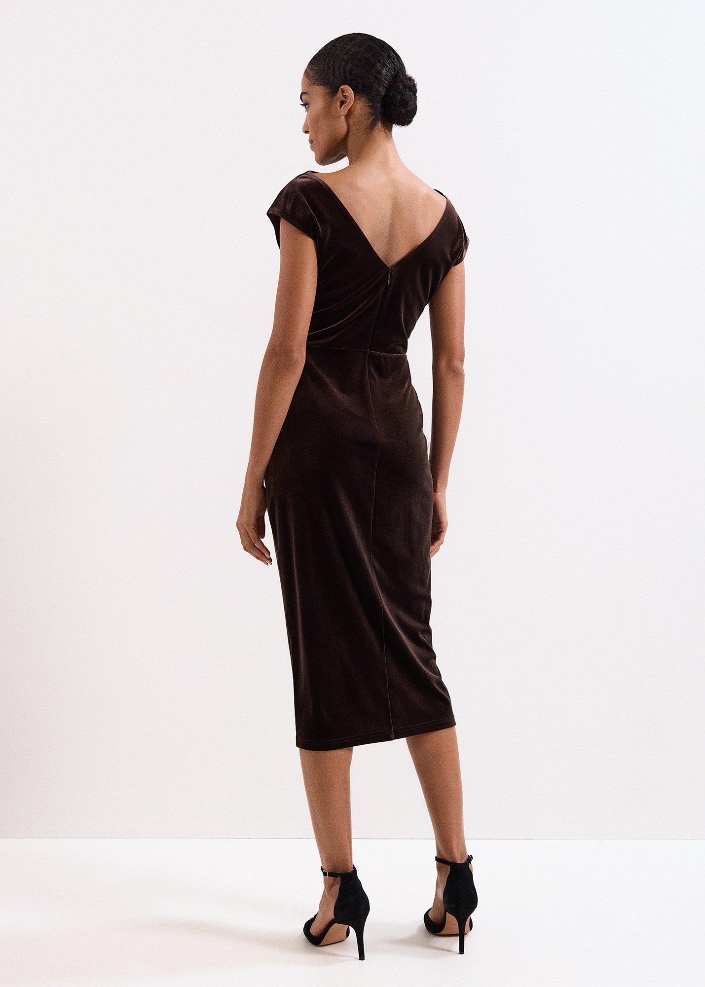 Verra Brown Velvet Midi Dress