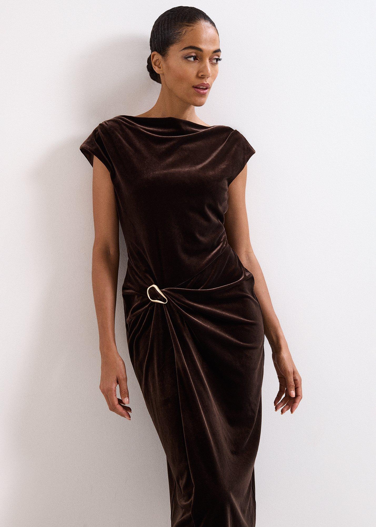 Verra Brown Velvet Midi Dress