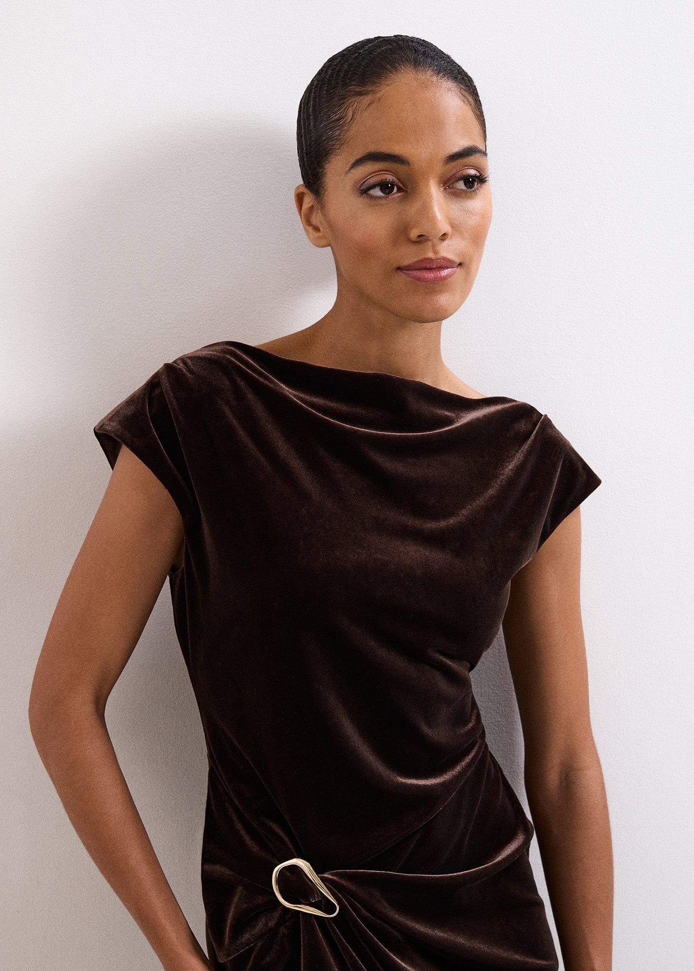 Verra Brown Velvet Midi Dress