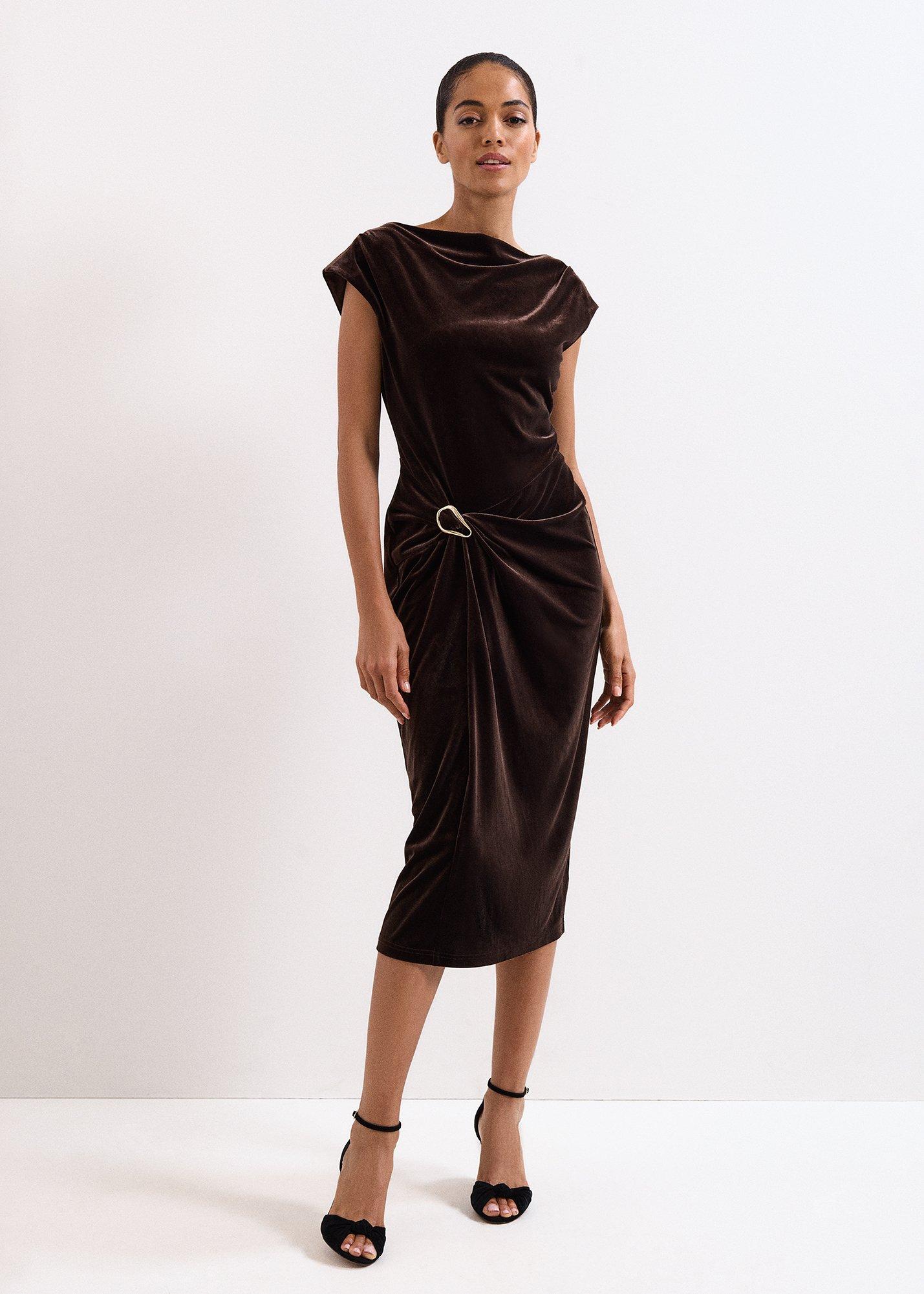 Verra Brown Velvet Midi Dress | Phase Eight ROW |