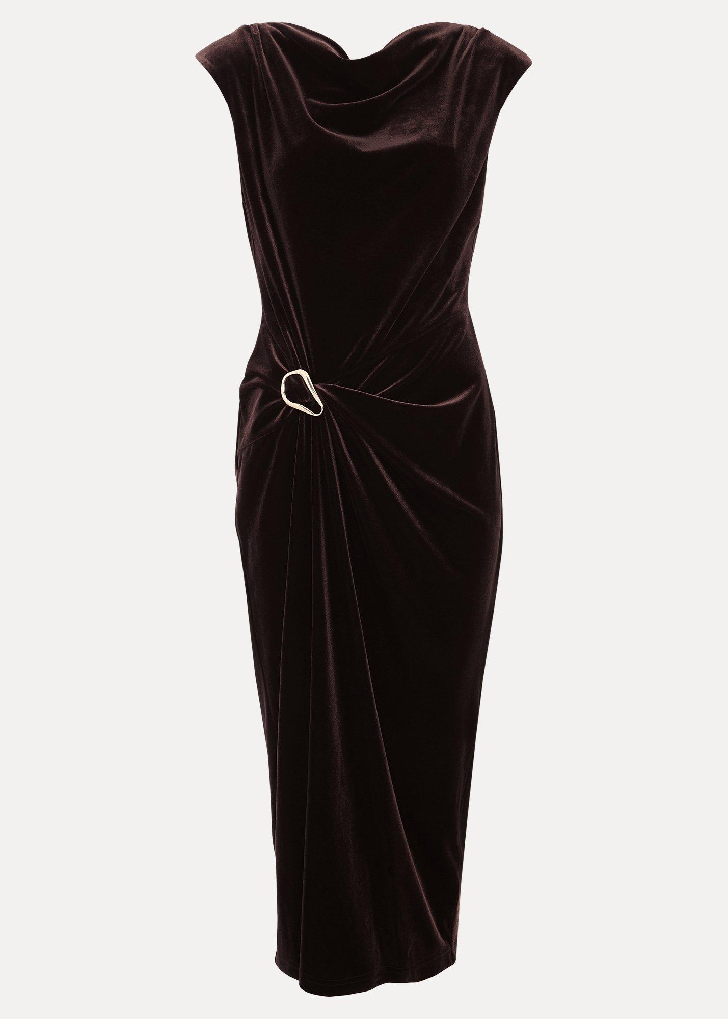 Verra Brown Velvet Midi Dress