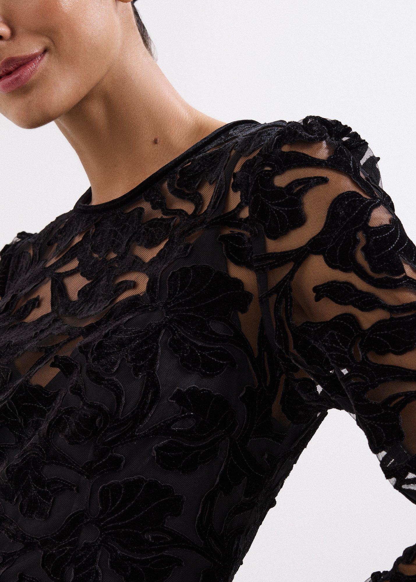 ${product-id}-Viktoria Black Applique Velvet Midi Dress-Black-${view-type}