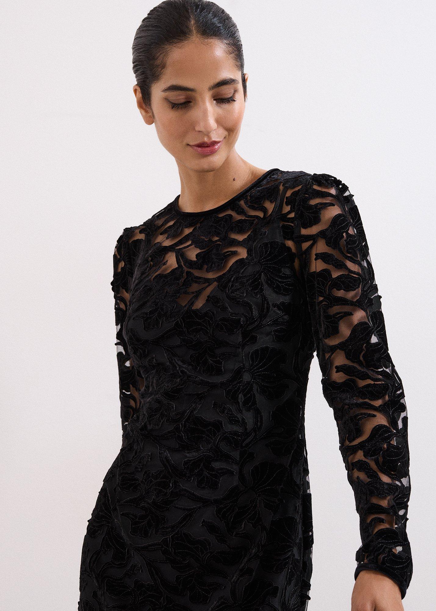 ${product-id}-Viktoria Black Applique Velvet Midi Dress-Black-${view-type}