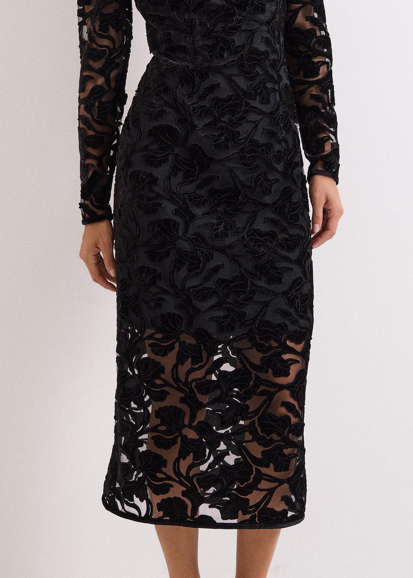 ${product-id}-Viktoria Black Applique Velvet Midi Dress-Black-${view-type}