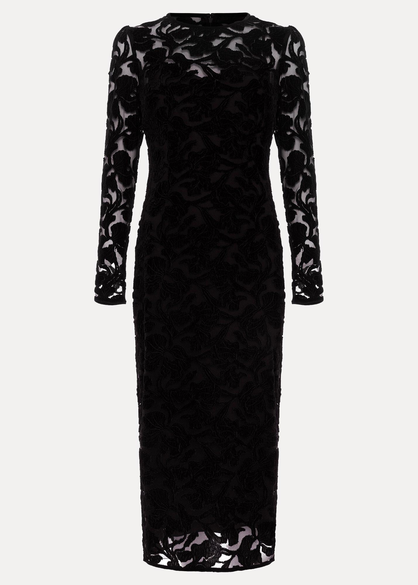 ${product-id}-Viktoria Black Applique Velvet Midi Dress-Black-${view-type}