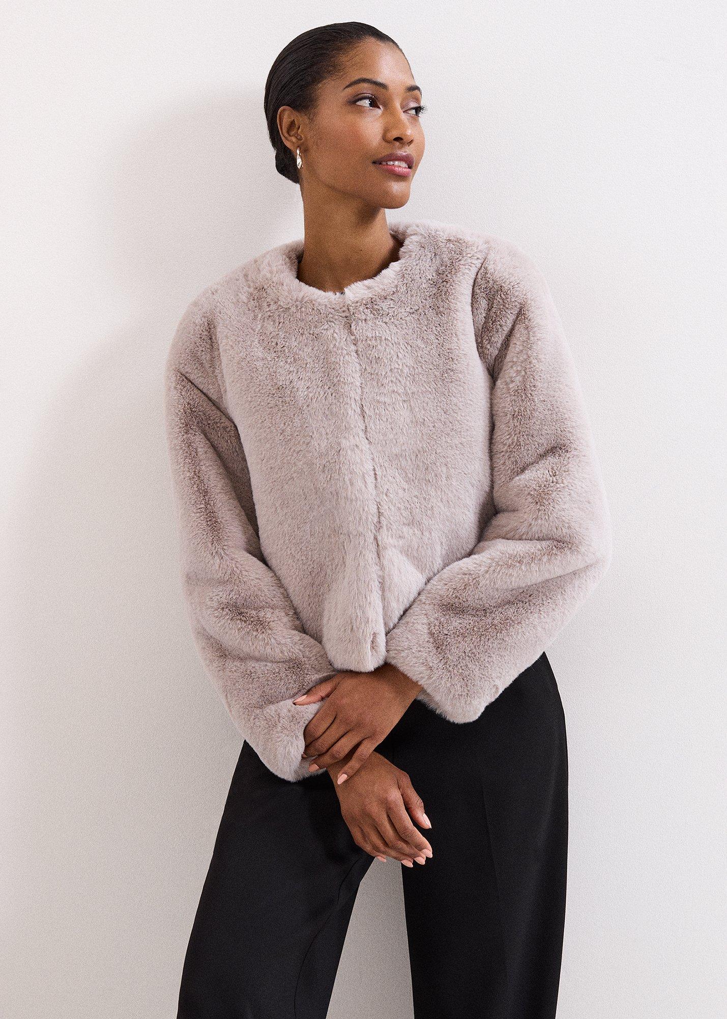 Crystal Faux-Fur Grey Coat