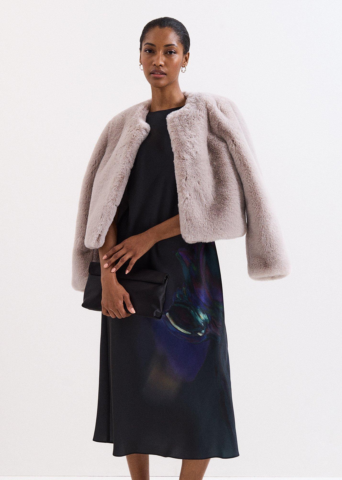 Crystal Faux-Fur Grey Coat
