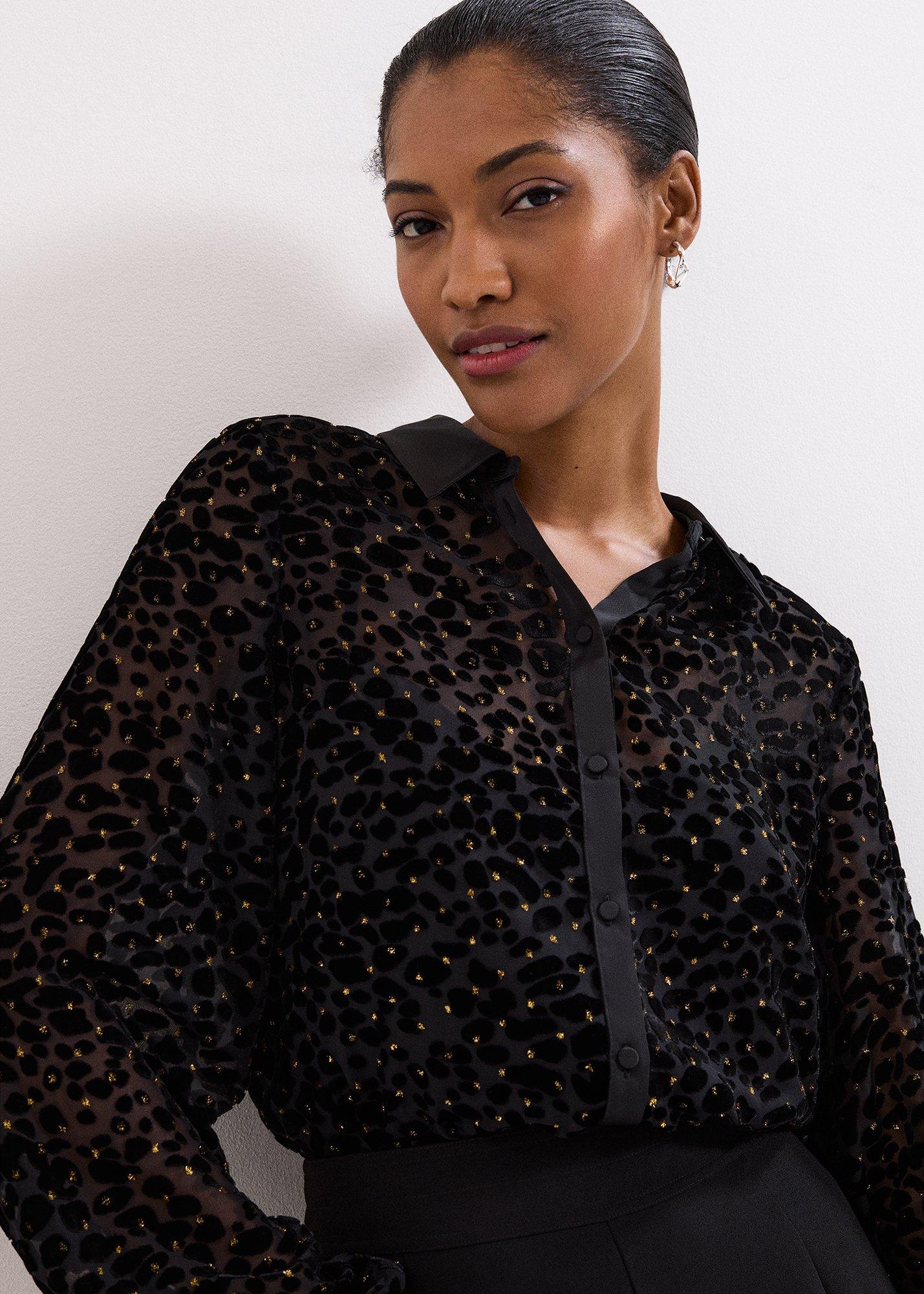 ${product-id}-Della Black Velvet Burnout Shirt-Black-${view-type}