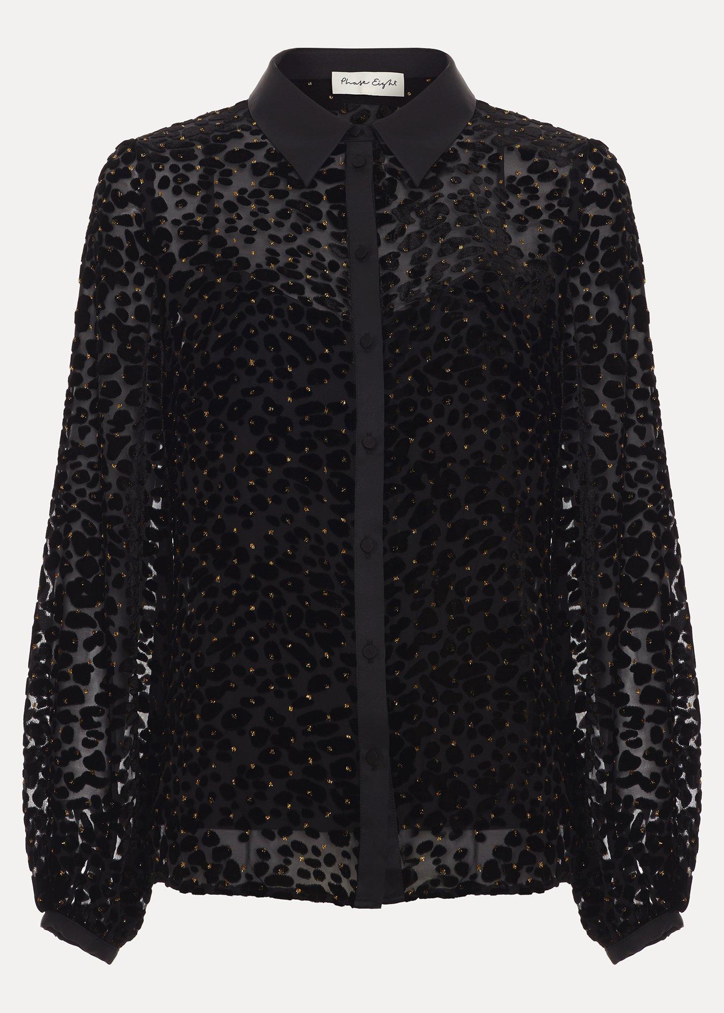 ${product-id}-Della Black Velvet Burnout Shirt-Black-${view-type}