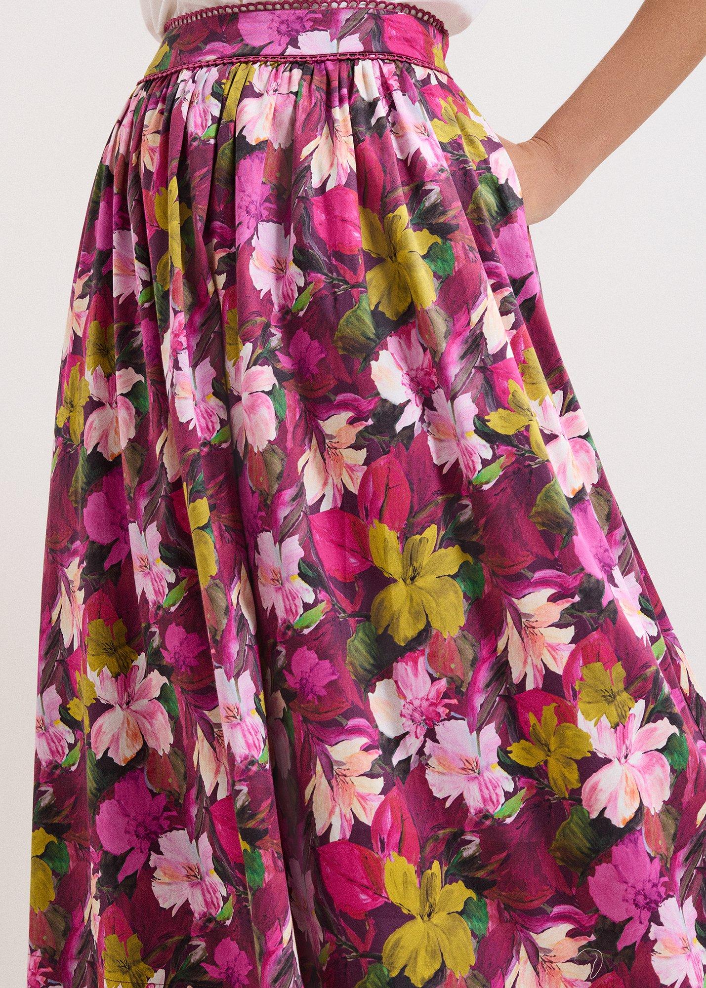 ${product-id}-Arina Floral Poplin Lace trim Midi Skirt-Pink-${view-type}