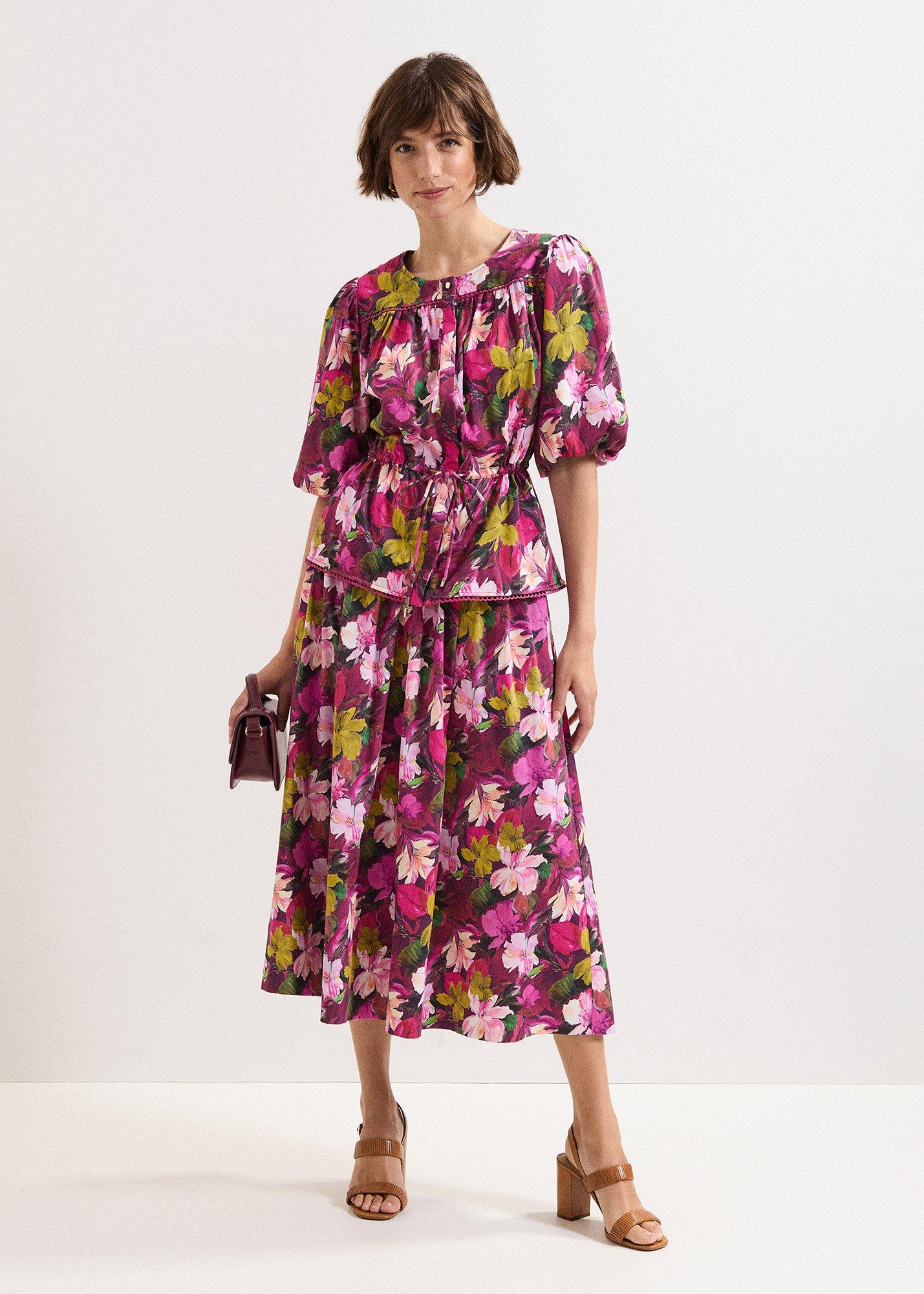 ${product-id}-Arina Floral Poplin Lace trim Midi Skirt-Pink-${view-type}