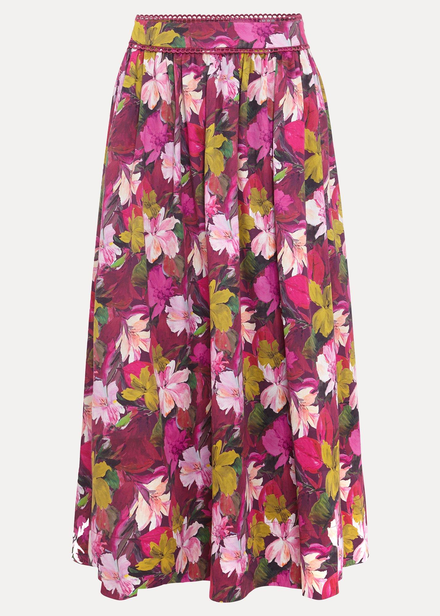 ${product-id}-Arina Floral Poplin Lace trim Midi Skirt-Pink-${view-type}