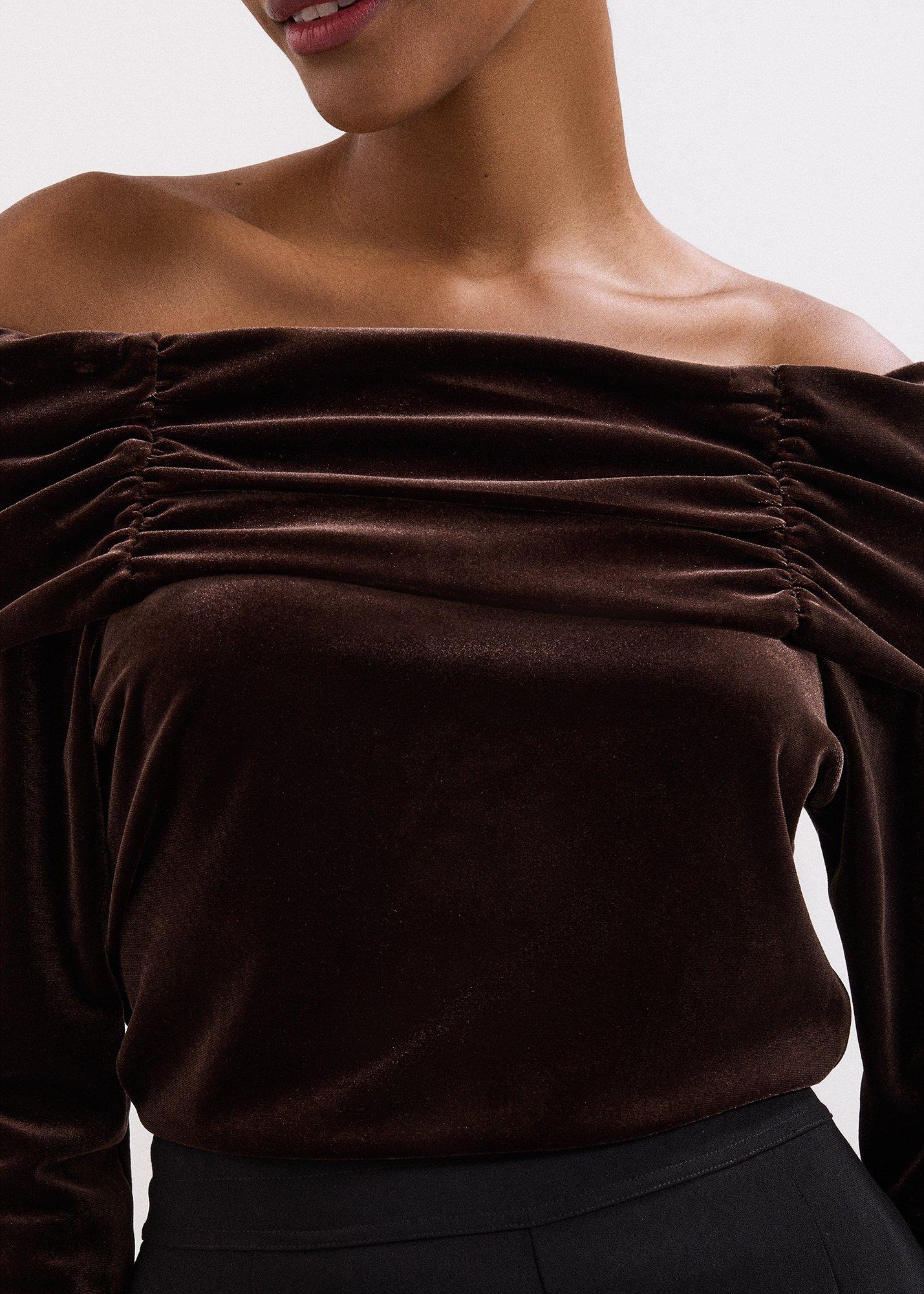 ${product-id}-Orelia Brown Velvet Bardot Top-Bronze-${view-type}