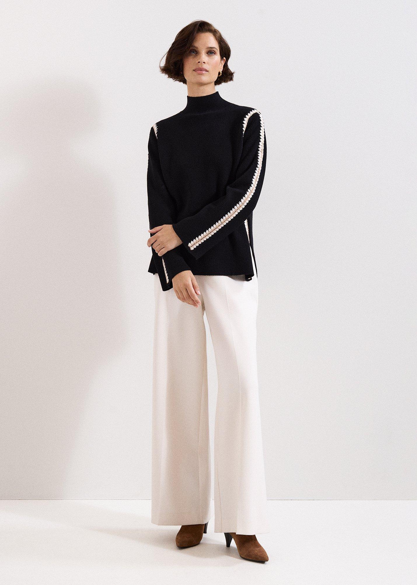 ${product-id}-Immy Crochet Sleeve Detail Funnel Neck Jumper-Black-${view-type}