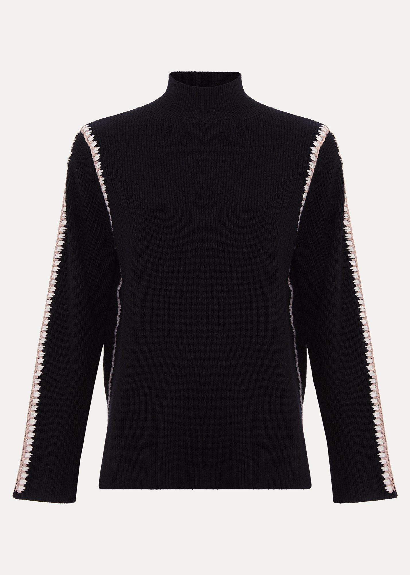 ${product-id}-Immy Crochet Sleeve Detail Funnel Neck Jumper-Black-${view-type}